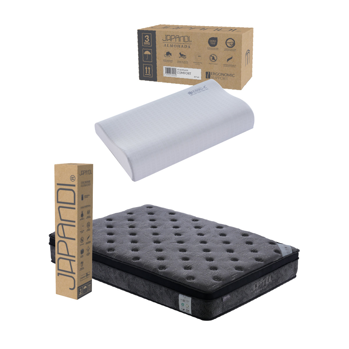Set Colchón Individual Japandi Harmony + Almohada Memory Foam Ergonómica 60x35 cm