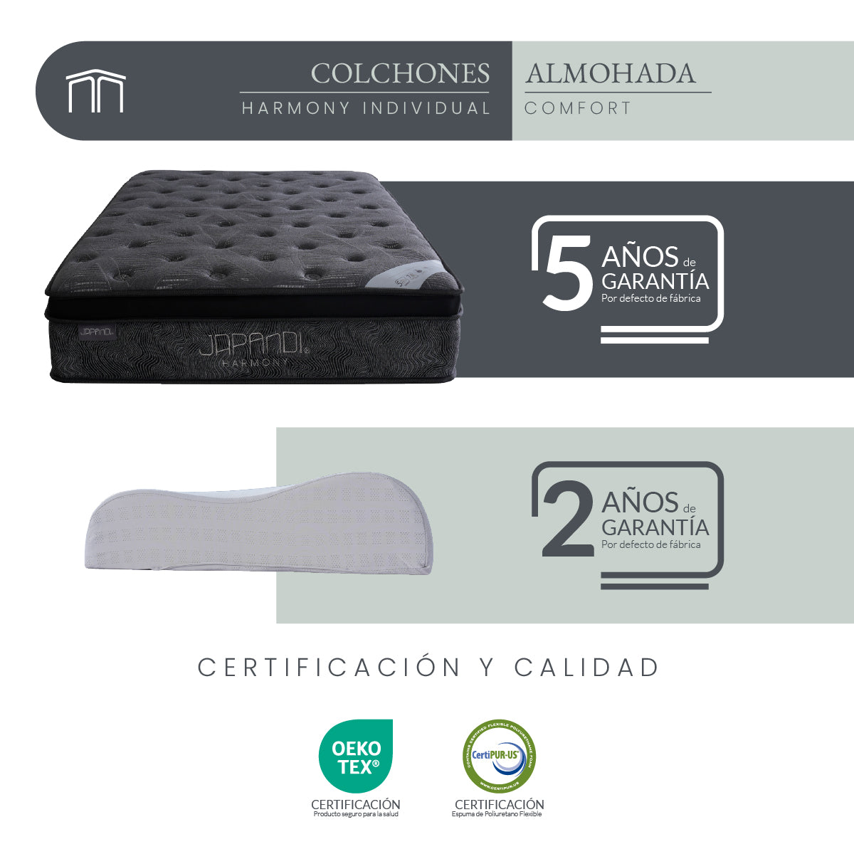 Set Colchón Individual Japandi Harmony + Almohada Memory Foam Ergonómica 60x35 cm