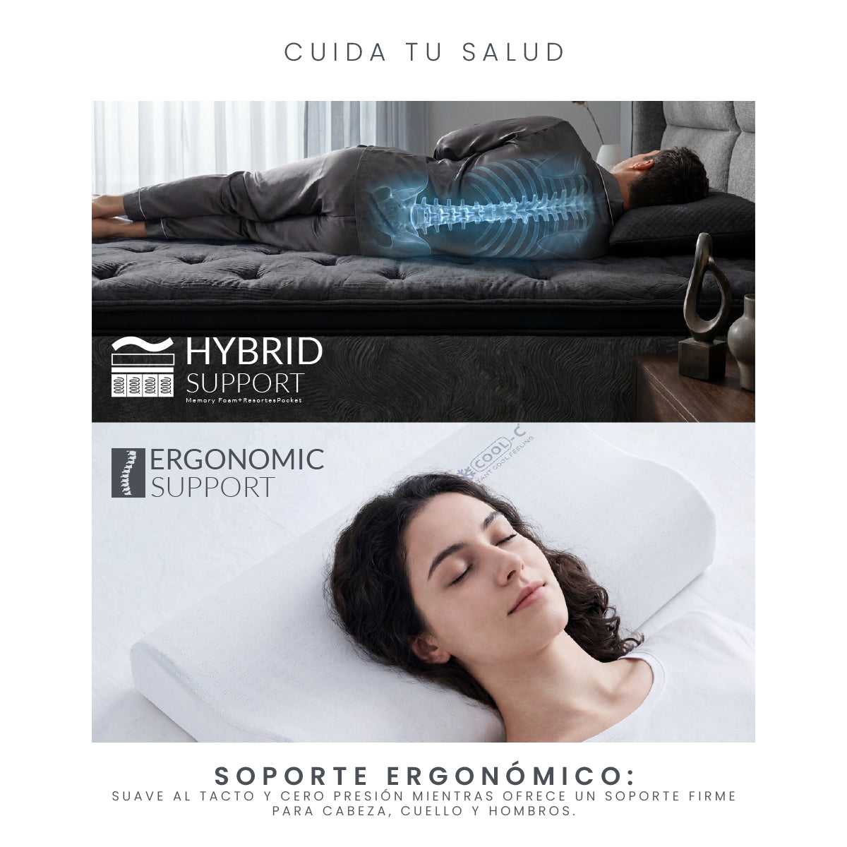 Set Colchón Individual Japandi Harmony + Almohada Memory Foam Ergonómica 60x35 cm