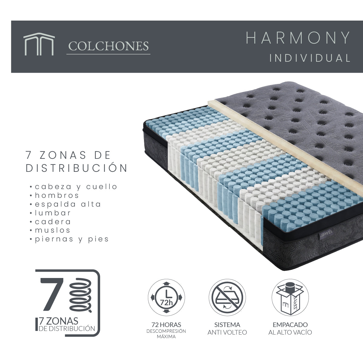 Set Colchón Individual Japandi Harmony + Almohada Memory Foam Ergonómica 60x35 cm