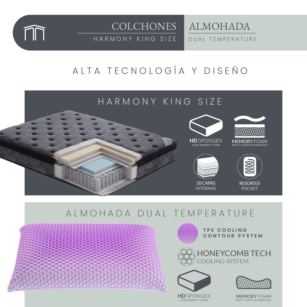 Set Colchón King Size Japandi Harmony + Almohada Memory Foam Ergonómica 74 x 48 cm (Copia)