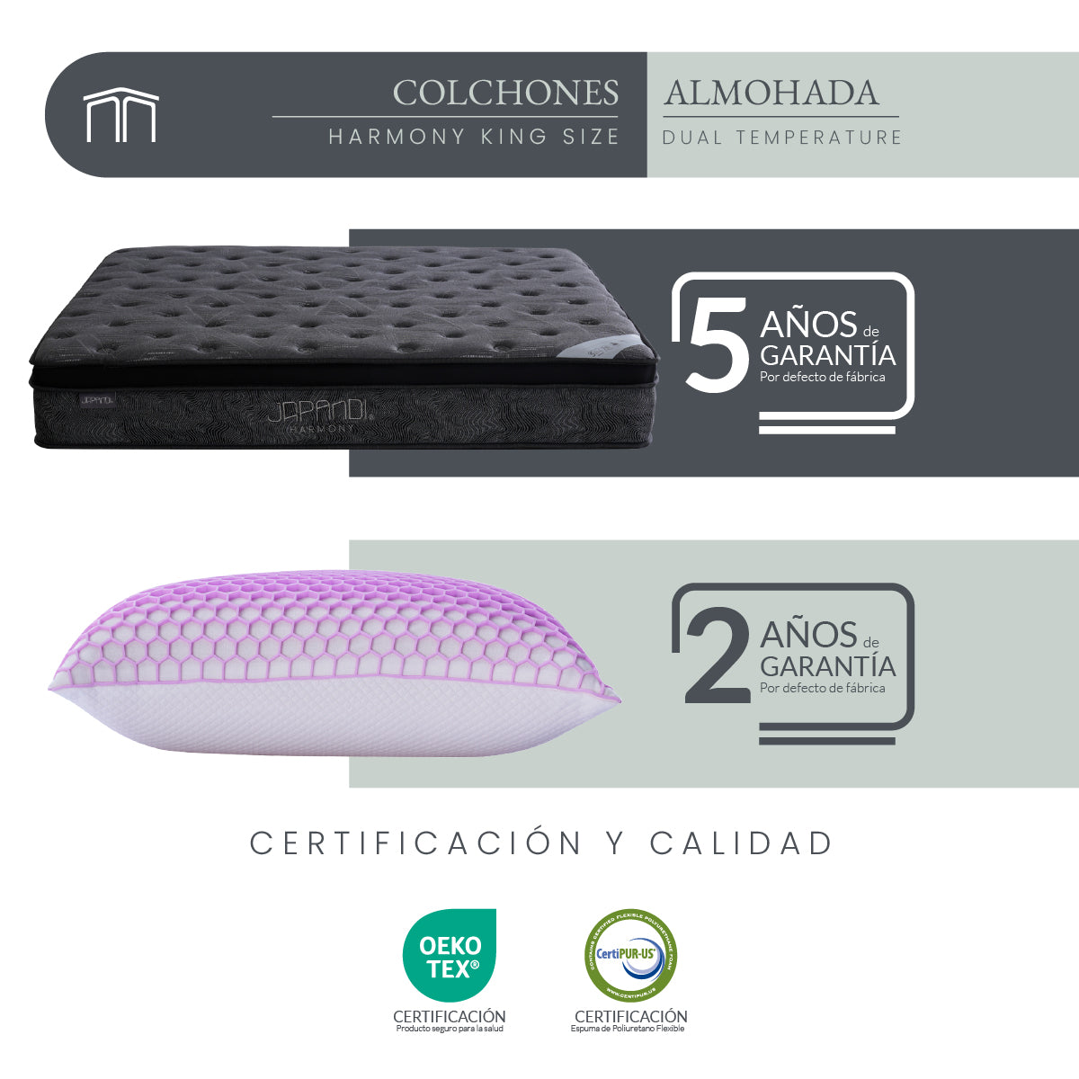 Set Colchón King Size Japandi Harmony + Almohada Memory Foam Ergonómica 74 x 48 cm (Copia)