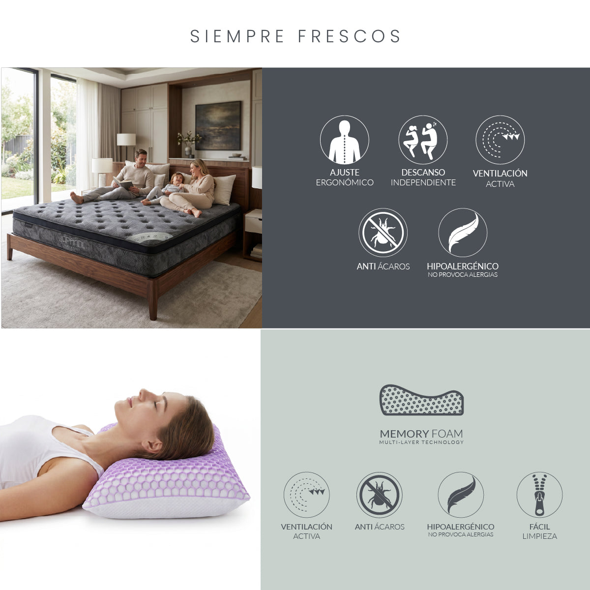 Set Colchón King Size Japandi Harmony + Almohada Memory Foam Ergonómica 74 x 48 cm (Copia)