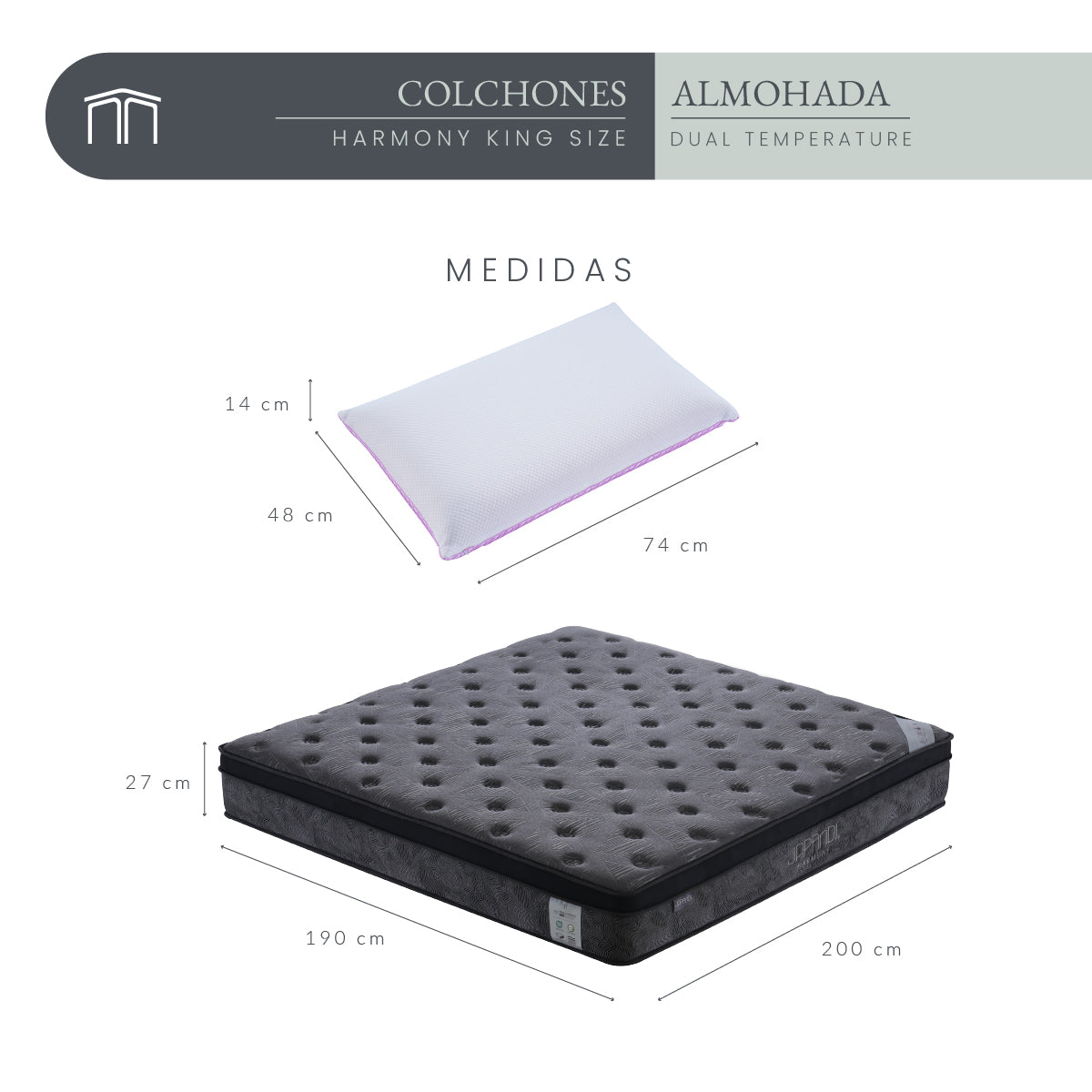 Set Colchón King Size Japandi Harmony + Almohada Memory Foam Ergonómica 74 x 48 cm (Copia)