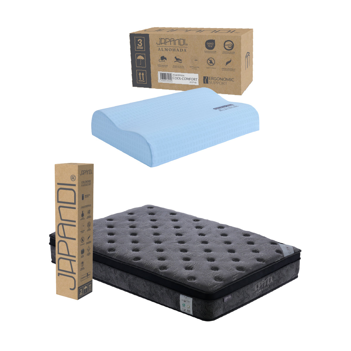 Set Colchón Matrimonial Japandi Harmony + Almohada Memory Foam Ergonómica 60x40 cm