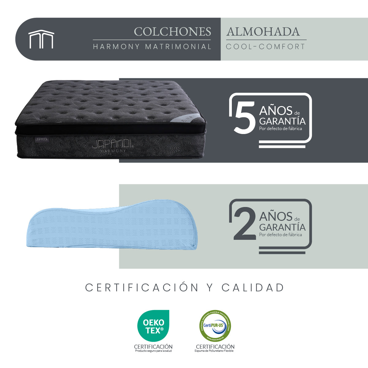 Set Colchón Matrimonial Japandi Harmony + Almohada Memory Foam Ergonómica 60x40 cm
