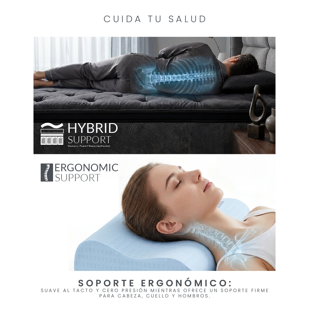 Set Colchón Matrimonial Japandi Harmony + Almohada Memory Foam Ergonómica 60x40 cm