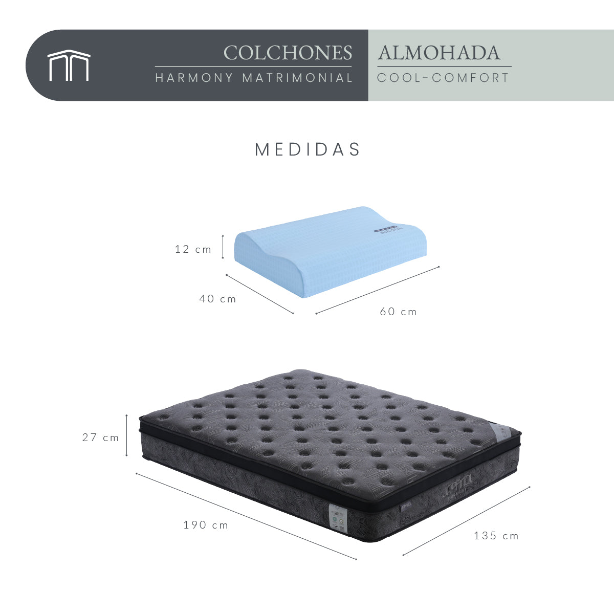 Set Colchón Matrimonial Japandi Harmony + Almohada Memory Foam Ergonómica 60x40 cm