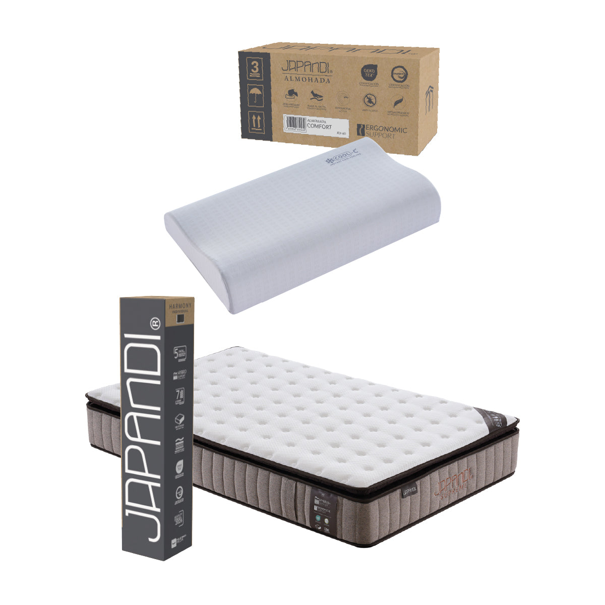 Set Colchón Individual Japandi Supreme + Almohada Memory Foam Ergonómica 60x35 cm