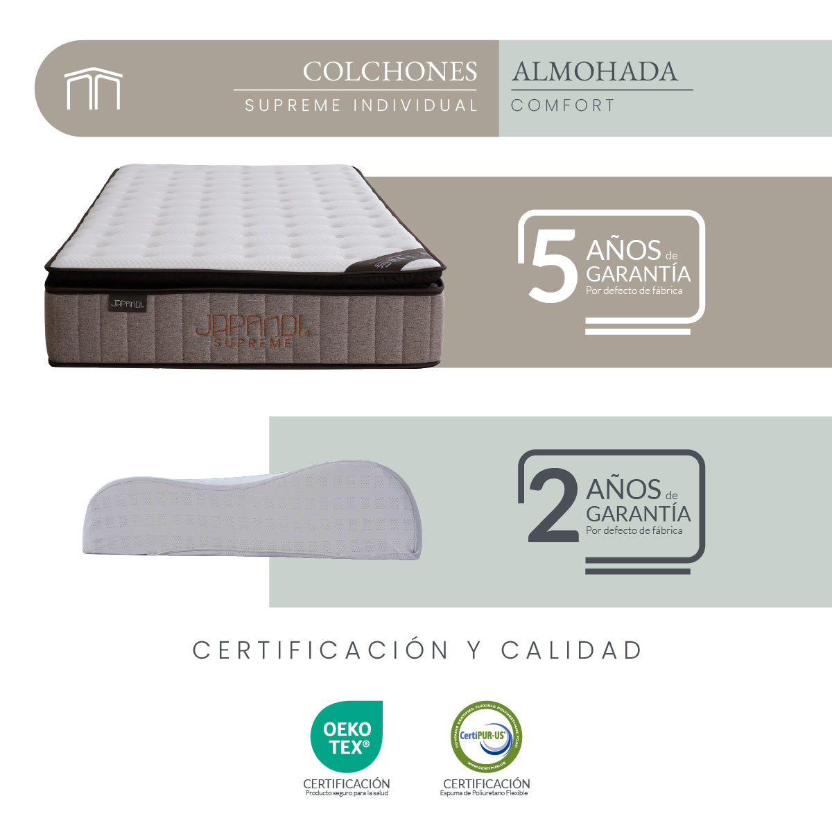 Set Colchón Individual Japandi Supreme + Almohada Memory Foam Ergonómica 60x35 cm