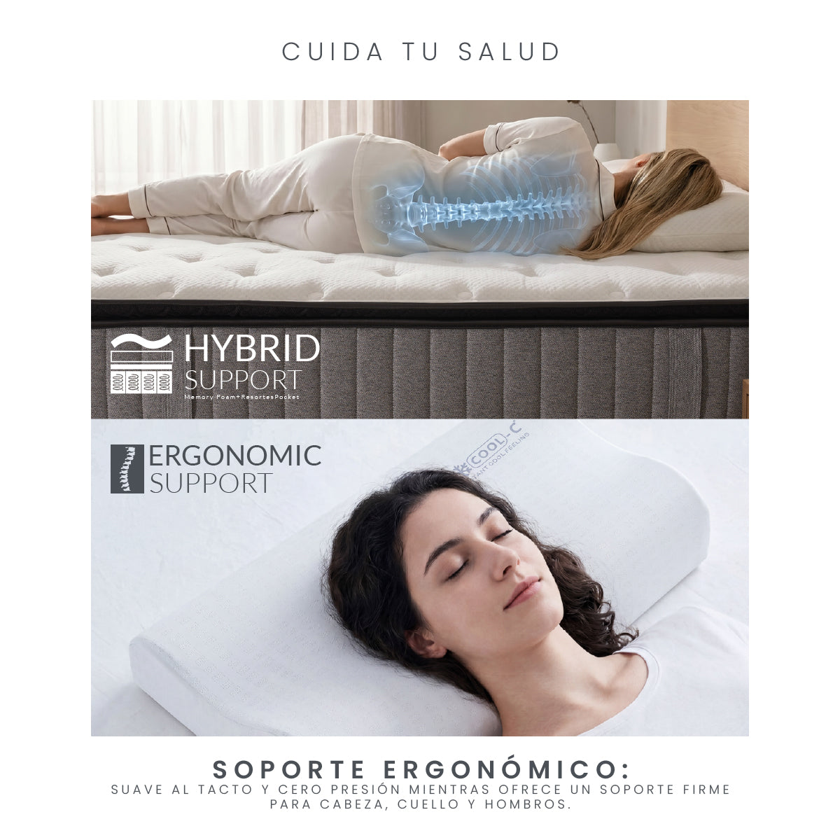 Set Colchón Individual Japandi Supreme + Almohada Memory Foam Ergonómica 60x35 cm