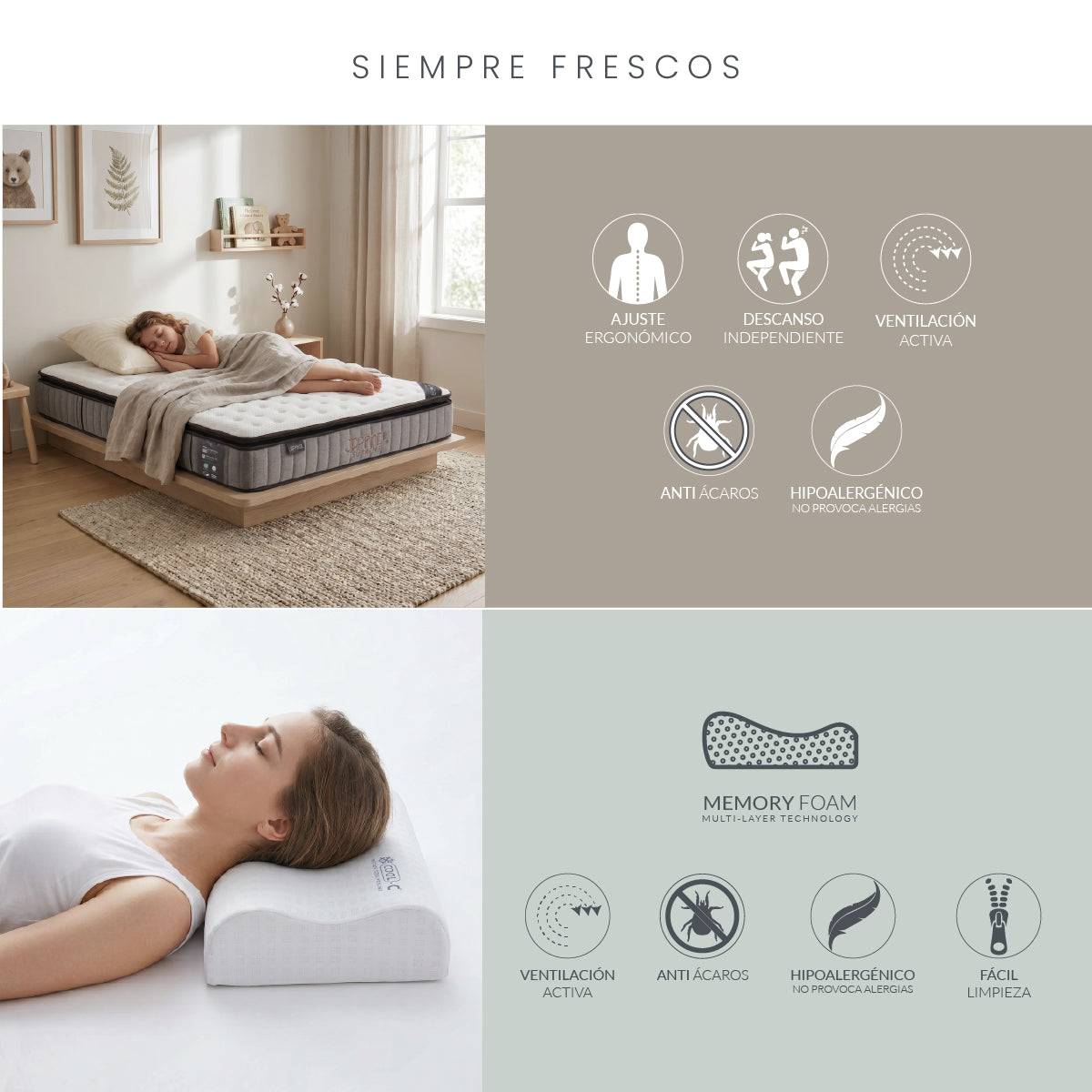 Set Colchón Individual Japandi Supreme + Almohada Memory Foam Ergonómica 60x35 cm
