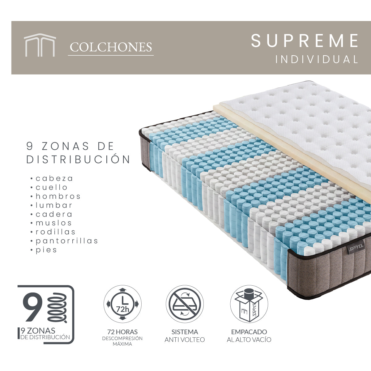 Set Colchón Individual Japandi Supreme + Almohada Memory Foam Ergonómica 60x35 cm