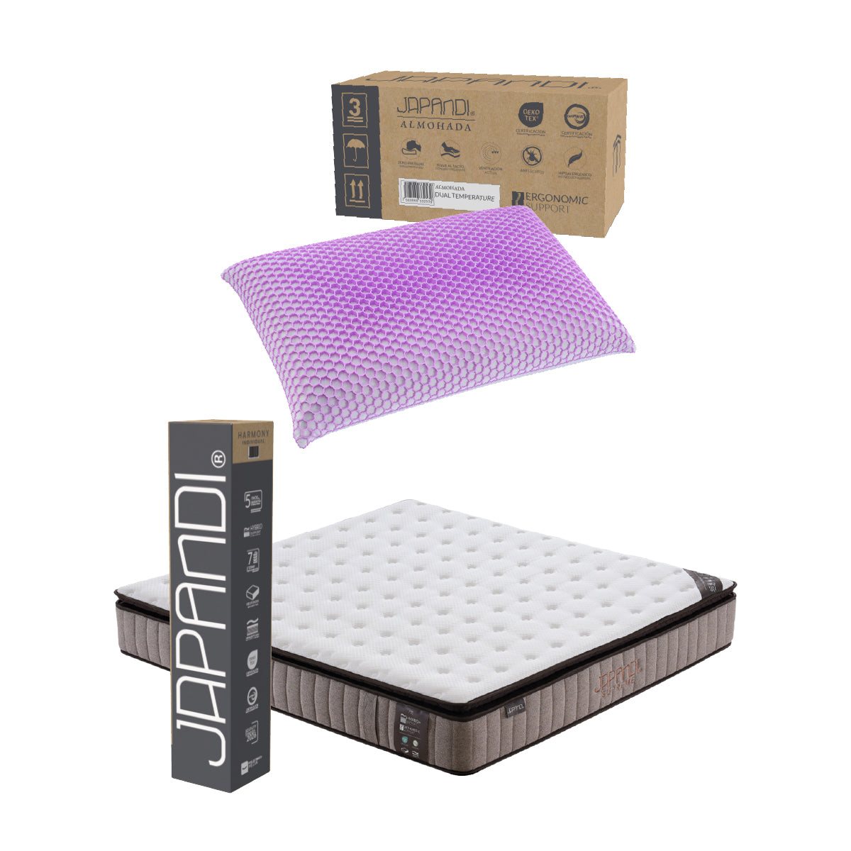 Set Colchón King Size Japandi Supreme + Almohada Memory Foam Ergonómica Dual 74 x 48 cm