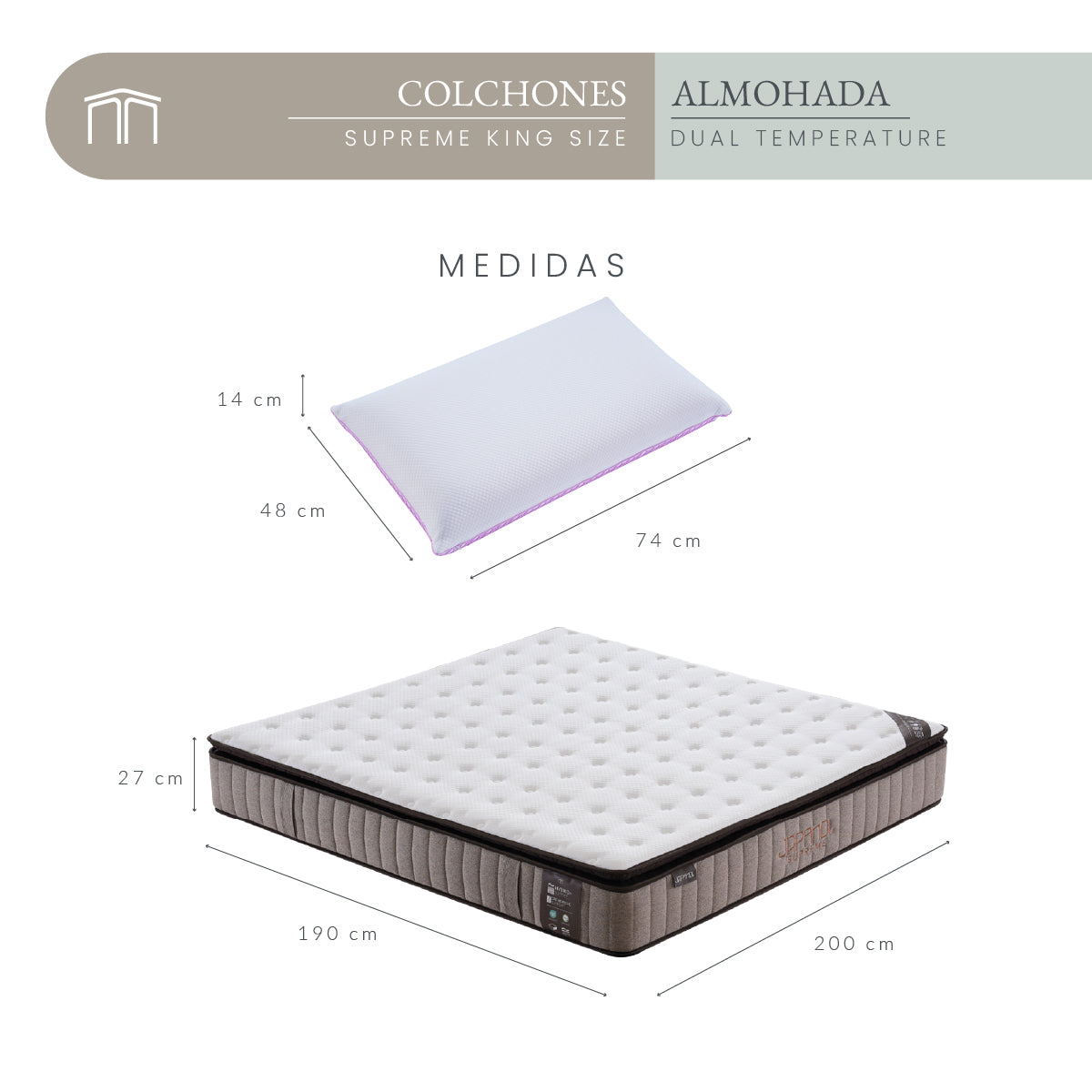 Set Colchón King Size Japandi Supreme + Almohada Memory Foam Ergonómica Dual 74 x 48 cm