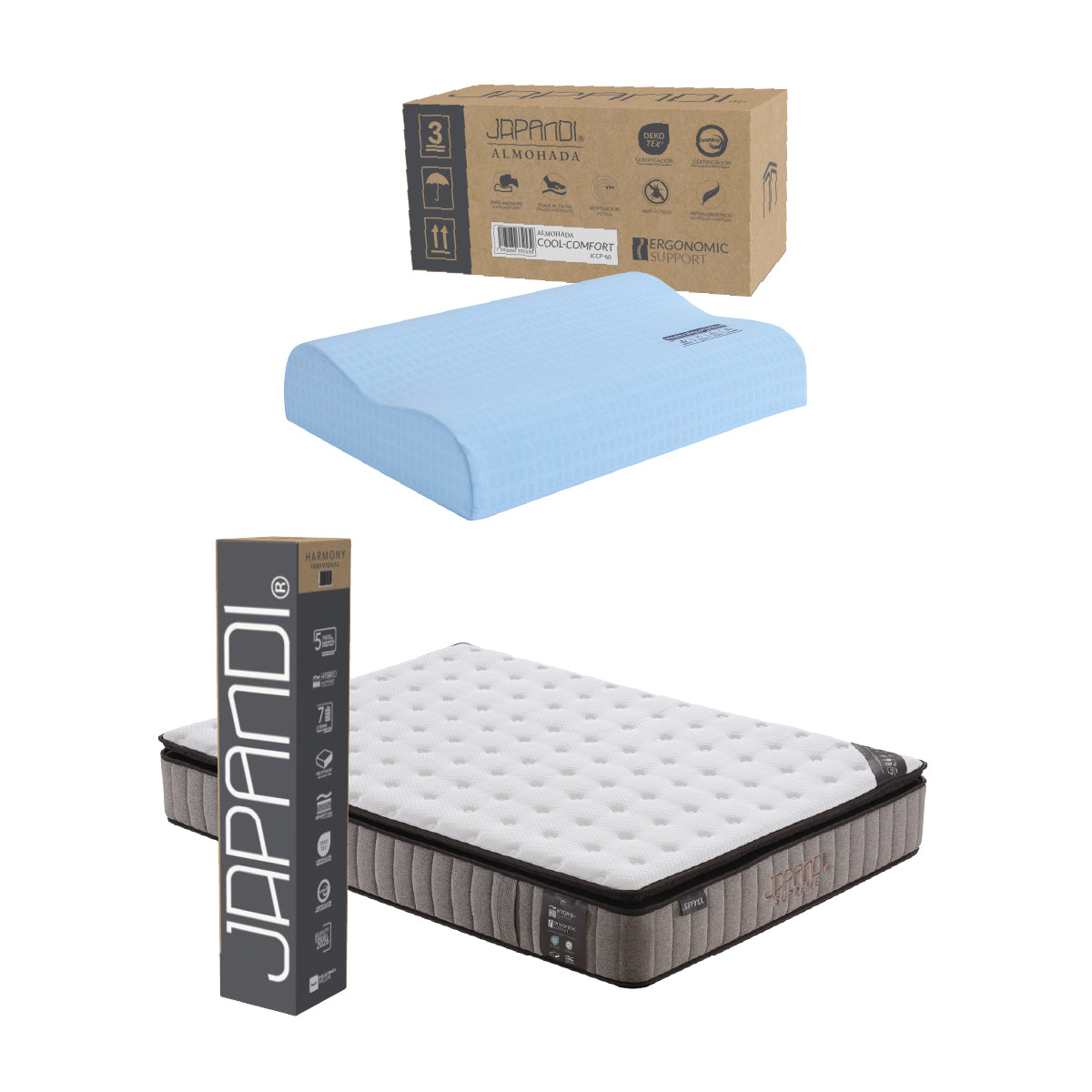 Set Colchón Matrimonial Japandi Supreme + Almohada Memory Foam Ergonómica 60 x 40 cm