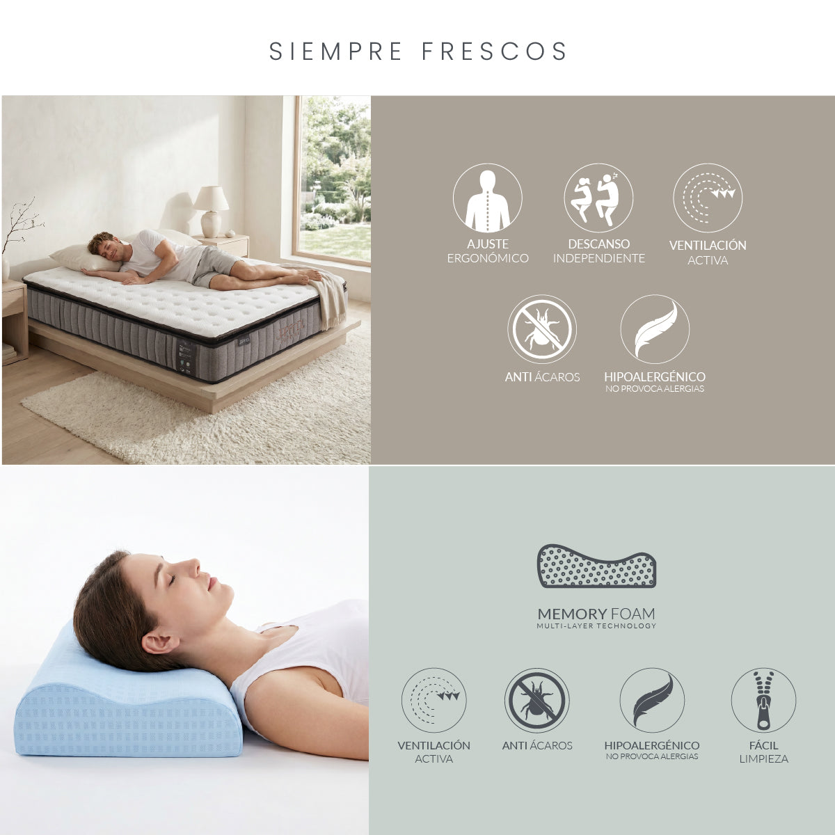 Set Colchón Matrimonial Japandi Supreme + Almohada Memory Foam Ergonómica 60 x 40 cm