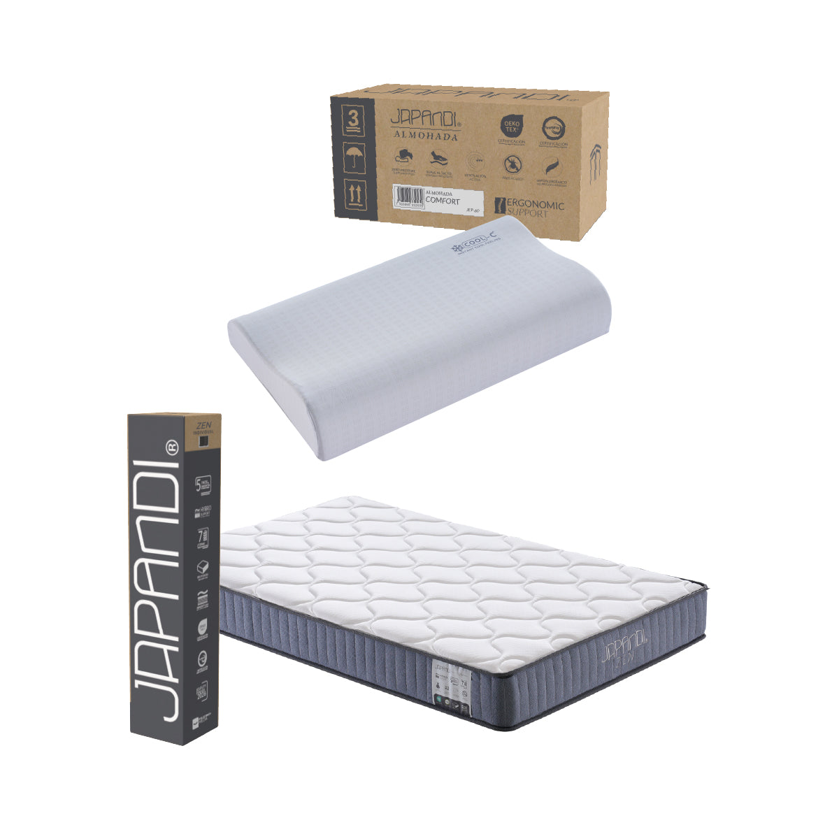 Set Colchón Zen Individual + Almohada Memory Foam Ergonómica 60x35 cm