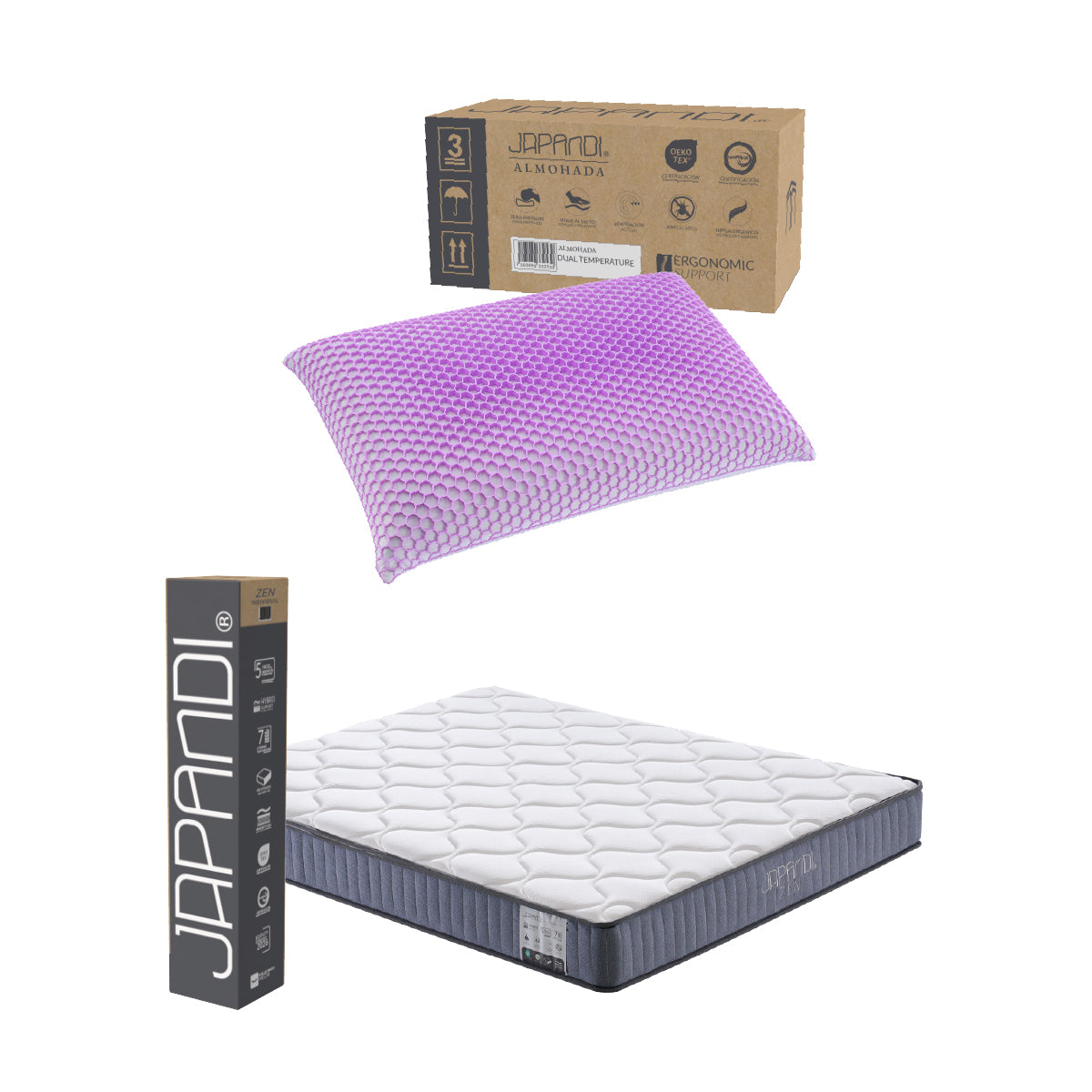 Set Colchón Zen King Size + Almohada Dual Temperature 74x 48 cm