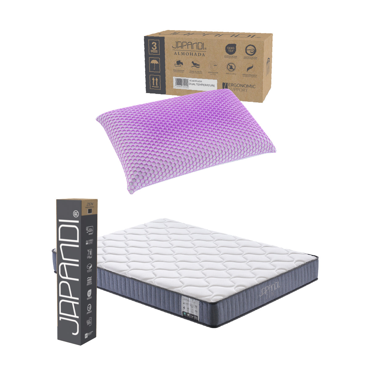 Set Colchón Zen Queen Size + Almohada Dual Temperature 74x 48 cm