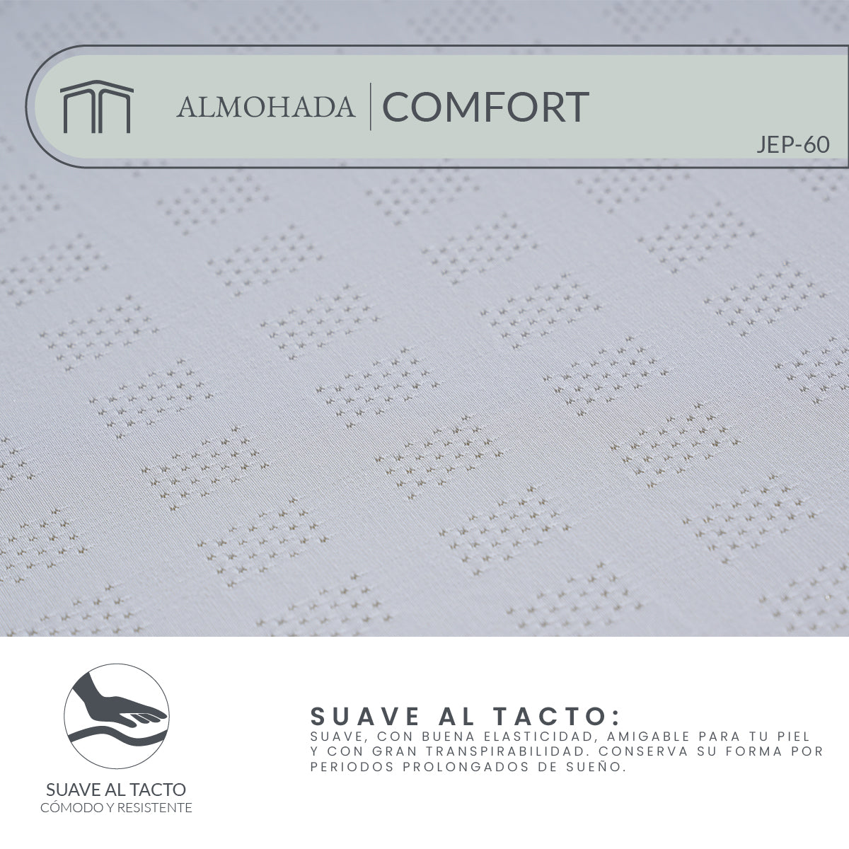 Almohada Memory Foam Comfort JEP-60 Ergonómica con Soporte Cervical, Funda Hipoalergénica y Tecnología Cool-C 60x35 cm