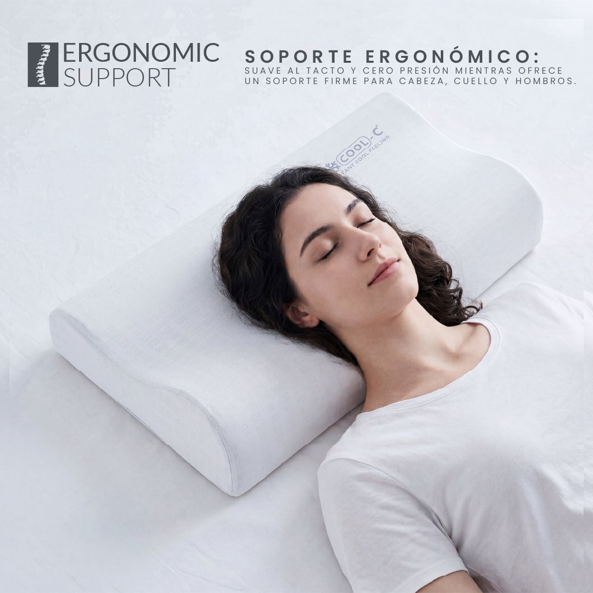 Almohada Memory Foam Comfort JEP-60 Ergonómica con Soporte Cervical, Funda Hipoalergénica y Tecnología Cool-C 60x35 cm