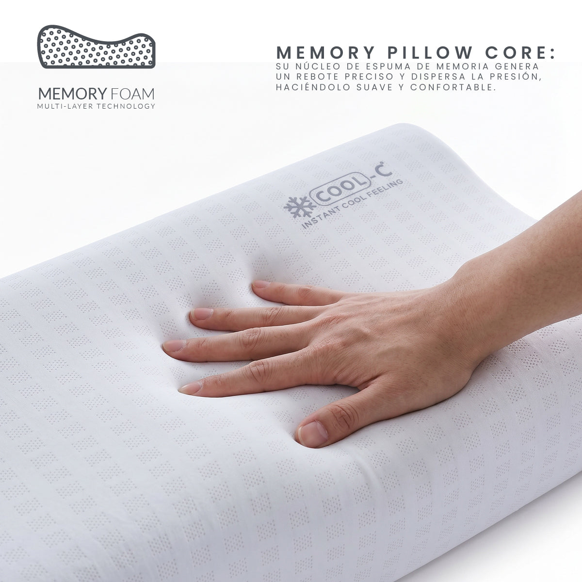 Almohada Memory Foam Comfort JEP-60 Ergonómica con Soporte Cervical, Funda Hipoalergénica y Tecnología Cool-C 60x35 cm
