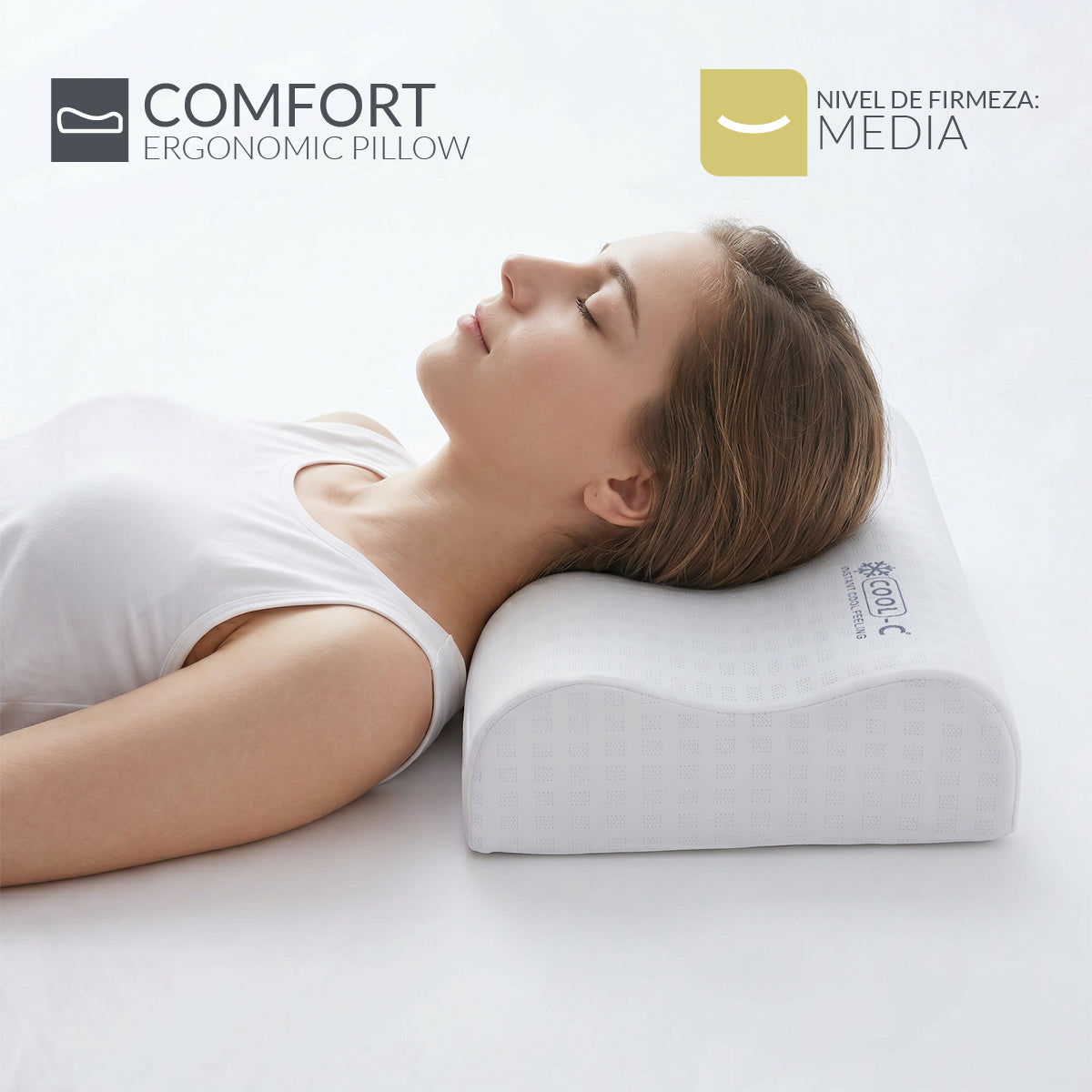 Almohada Memory Foam Comfort JEP-60 Ergonómica con Soporte Cervical, Funda Hipoalergénica y Tecnología Cool-C 60x35 cm
