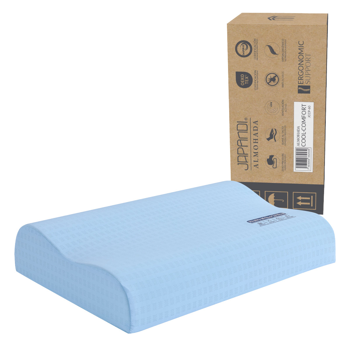Almohada Memory Foam Cool-Comfort JCCP-60 Ergonómica con Soporte Cervical y Tecnología Cool-C 60x40 cm