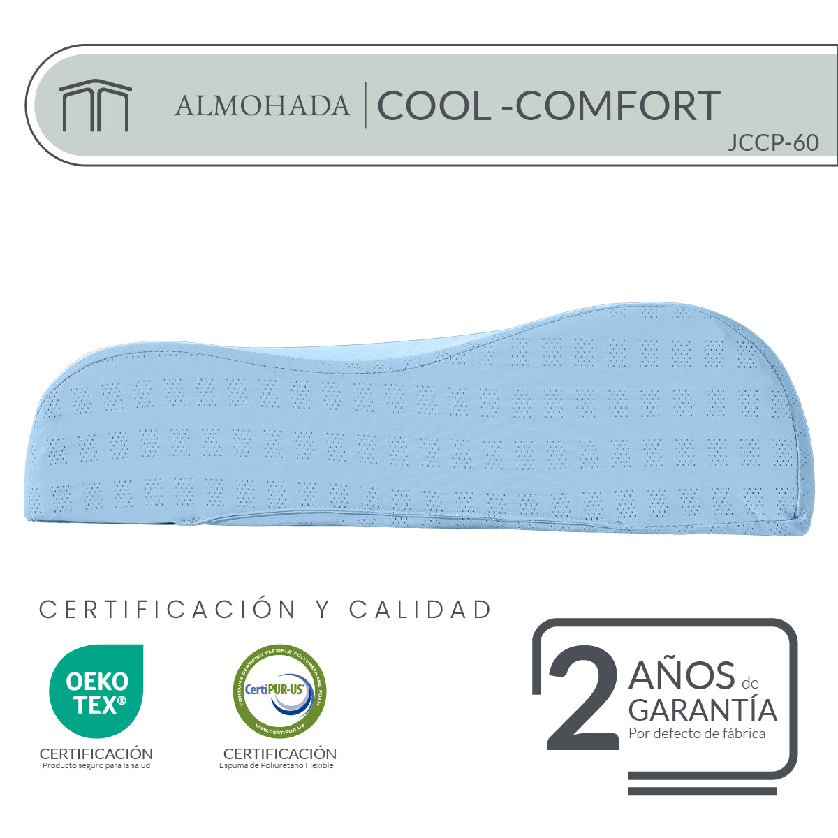 Almohada Memory Foam Cool-Comfort JCCP-60 Ergonómica con Soporte Cervical y Tecnología Cool-C 60x40 cm
