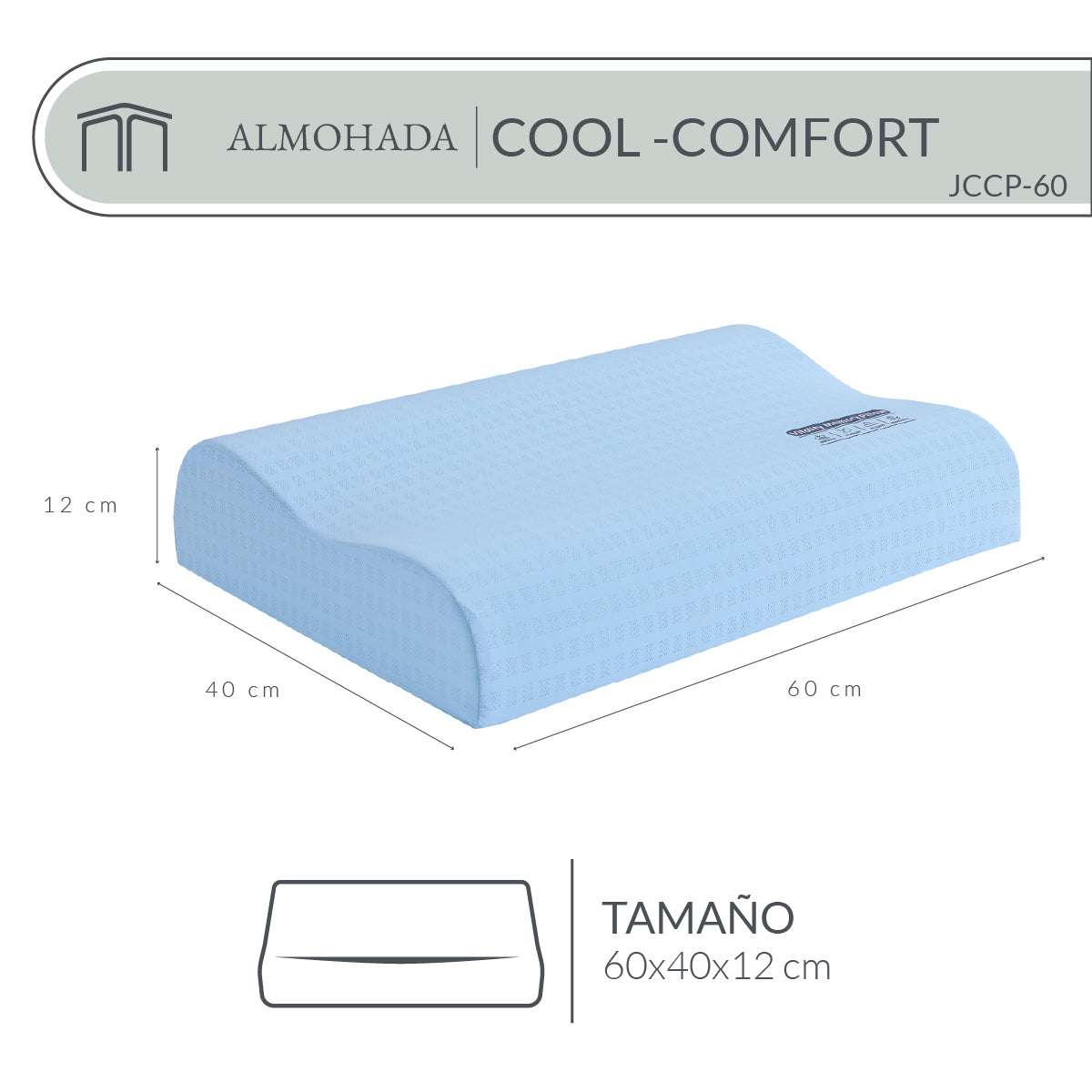Almohada Memory Foam Cool-Comfort JCCP-60 Ergonómica con Soporte Cervical y Tecnología Cool-C 60x40 cm