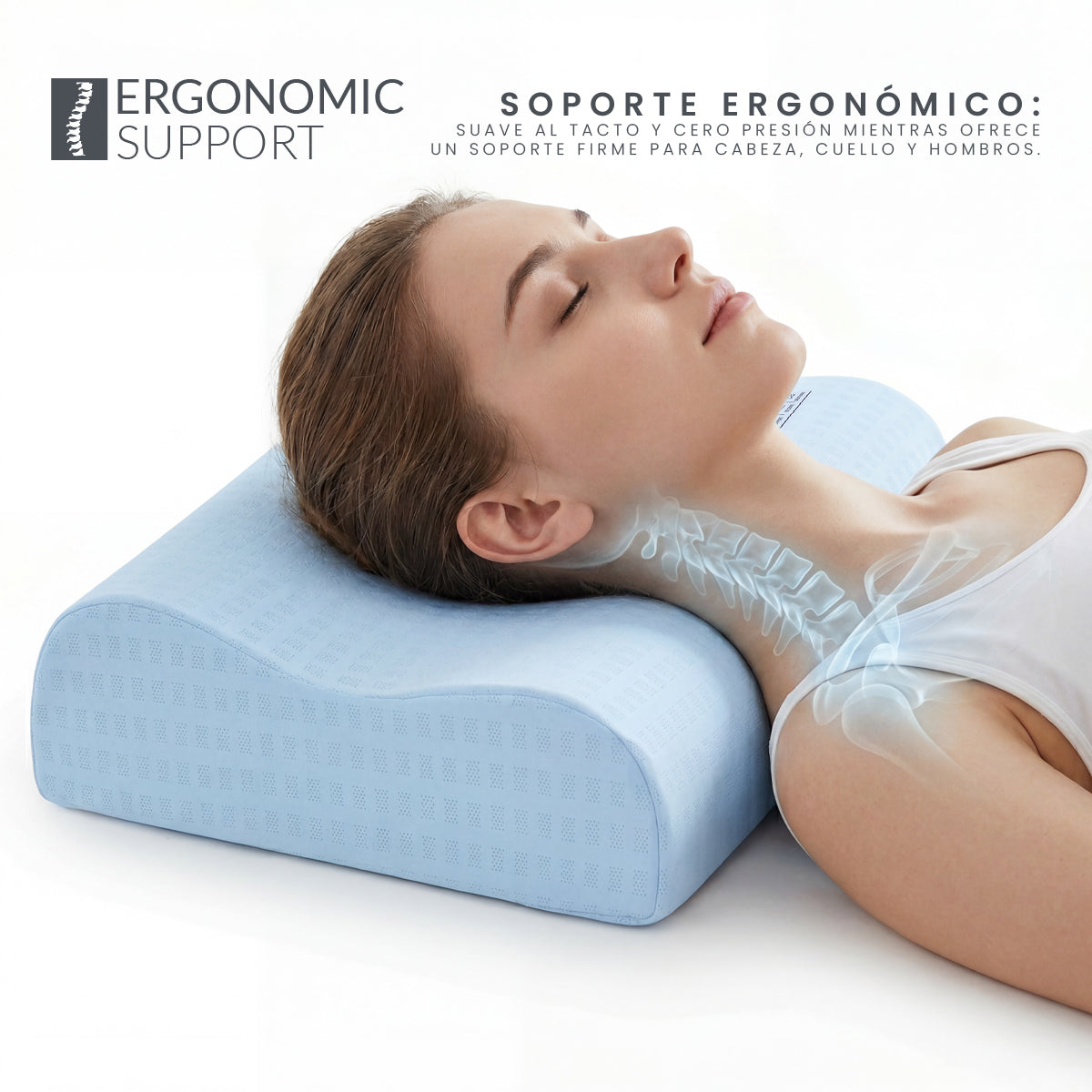Almohada Memory Foam Cool-Comfort JCCP-60 Ergonómica con Soporte Cervical y Tecnología Cool-C 60x40 cm