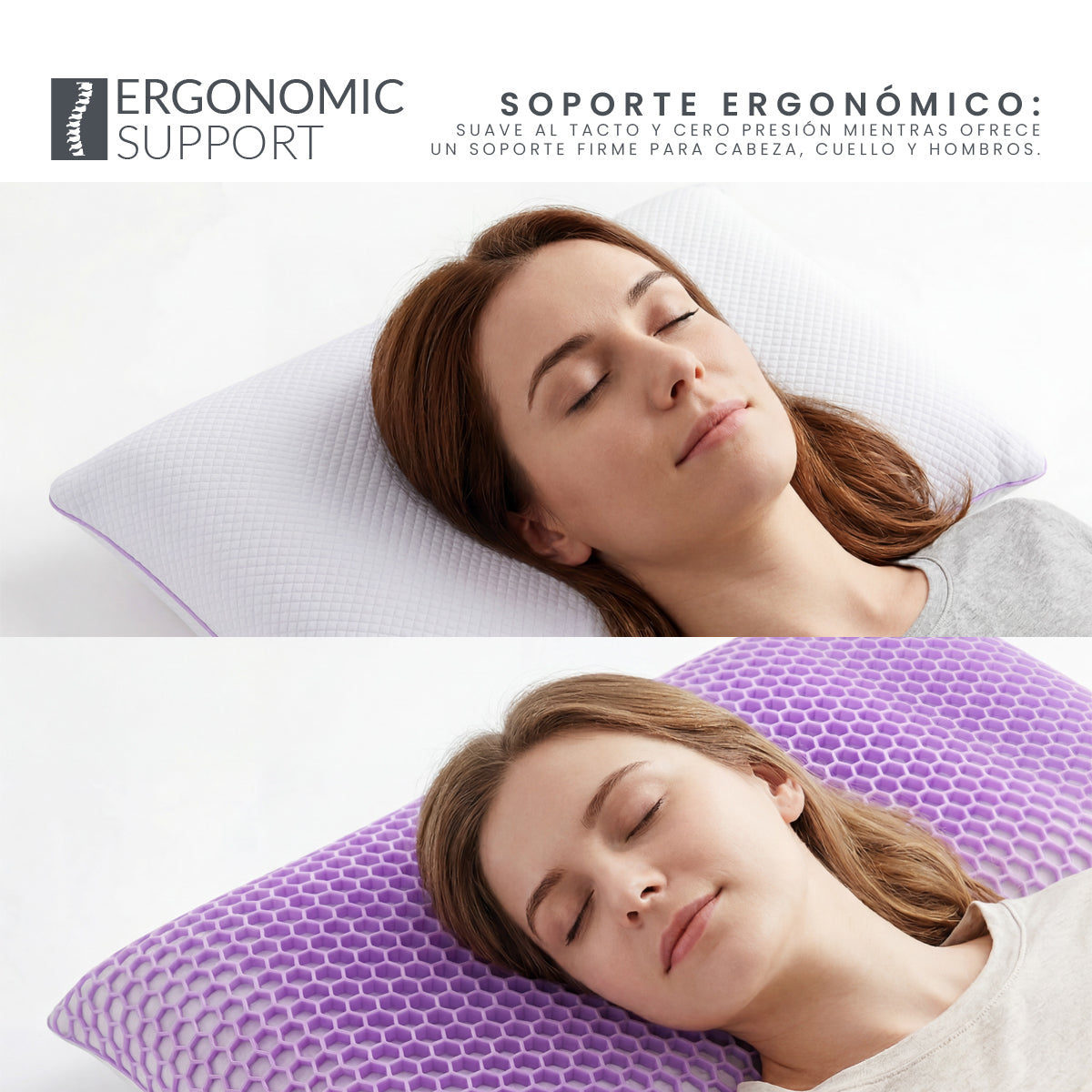 Almohada Memory Foam Dual Temperature JHCP-74 Ergonómica con Tecnología Honeycomb Tech y Soporte Cervical 74x48 cm