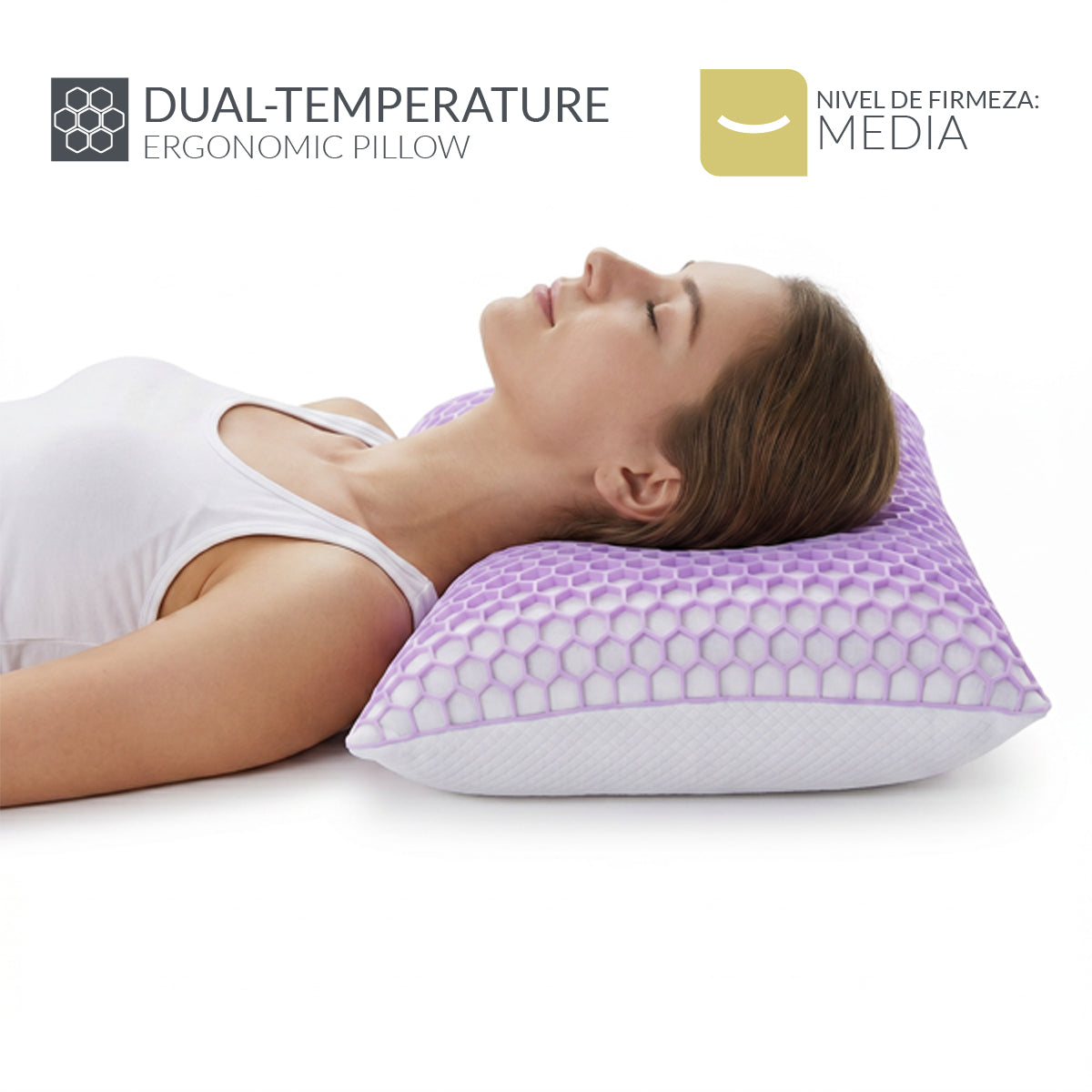 Almohada Memory Foam Dual Temperature JHCP-74 Ergonómica con Tecnología Honeycomb Tech y Soporte Cervical 74x48 cm