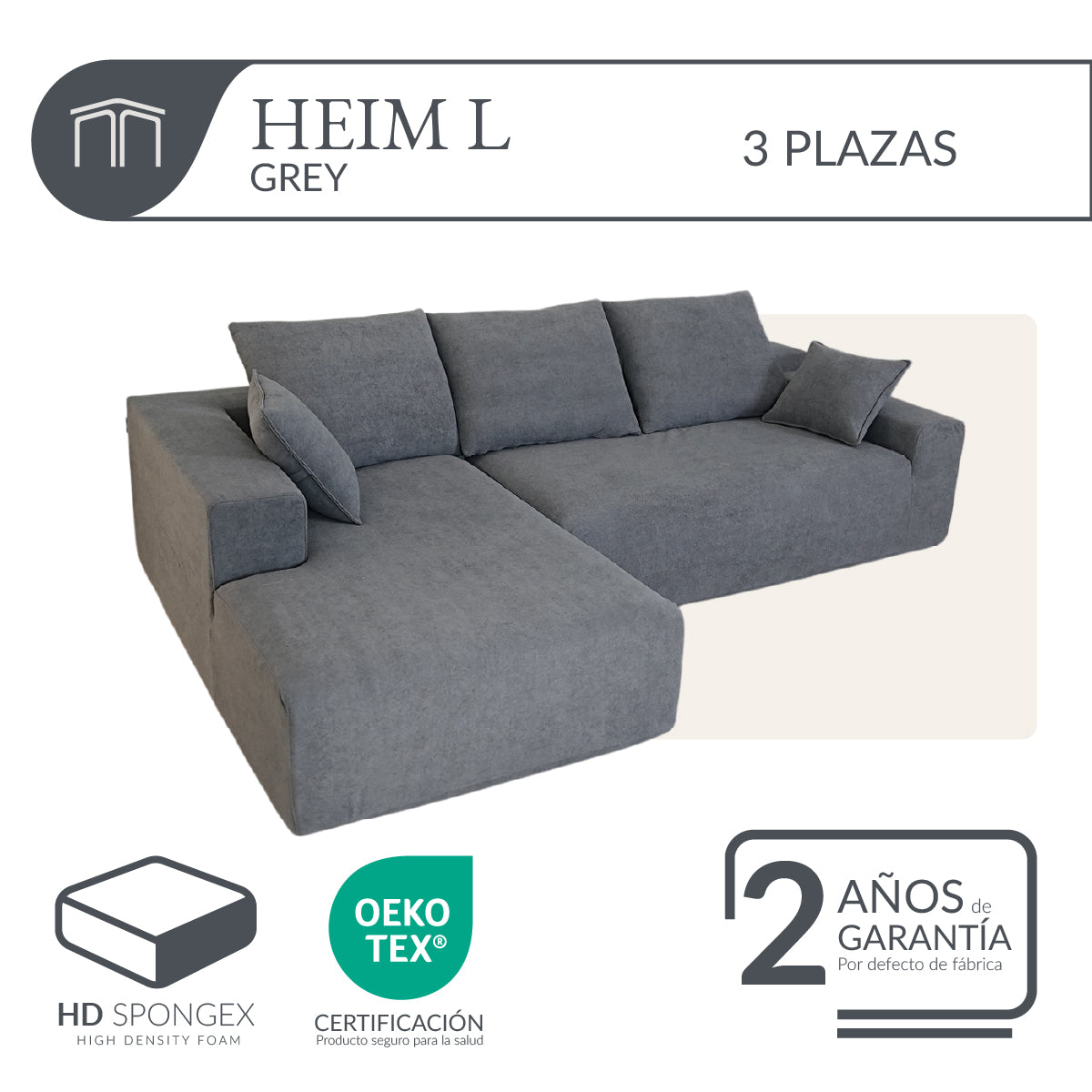Sofá HEIM L Grey 3 plazas