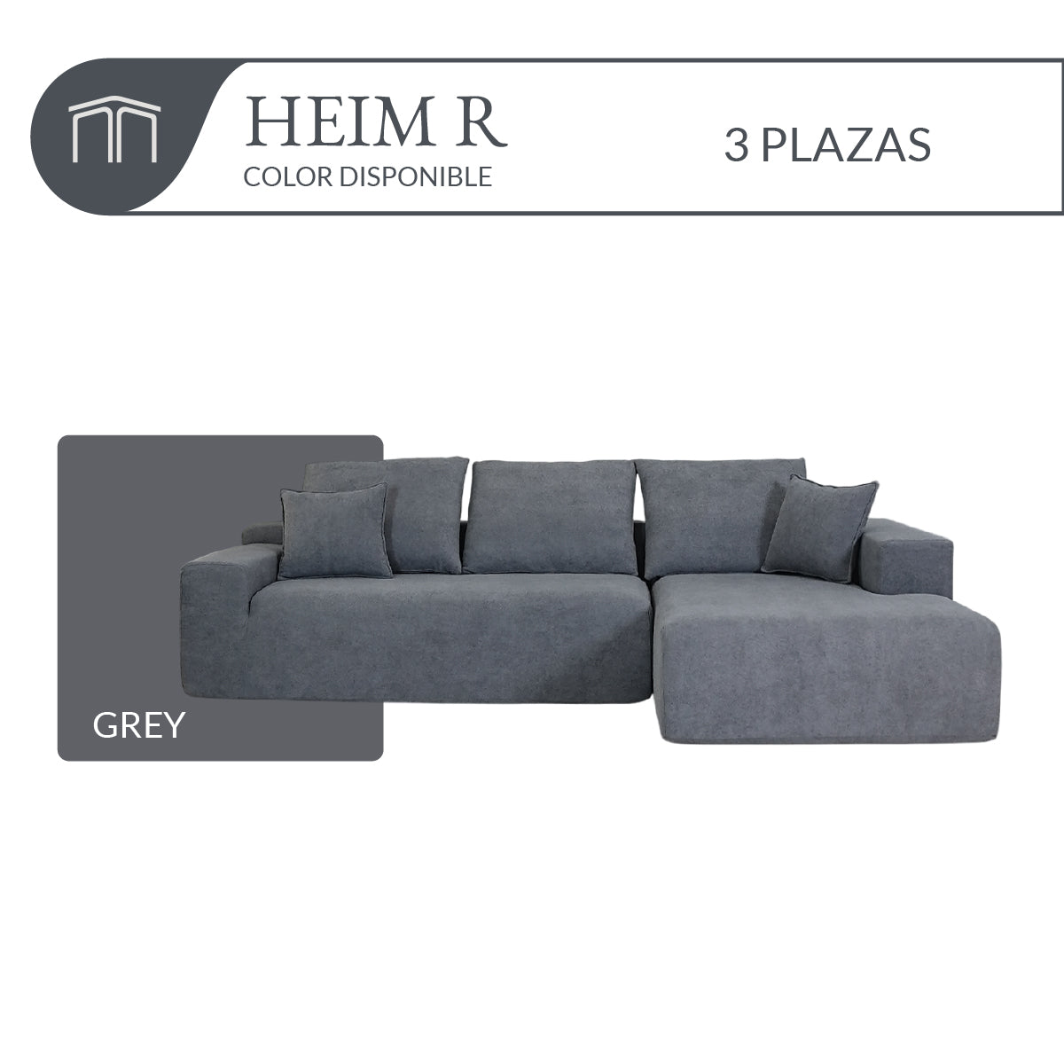 Sofá HEIM R Grey 3 plazas