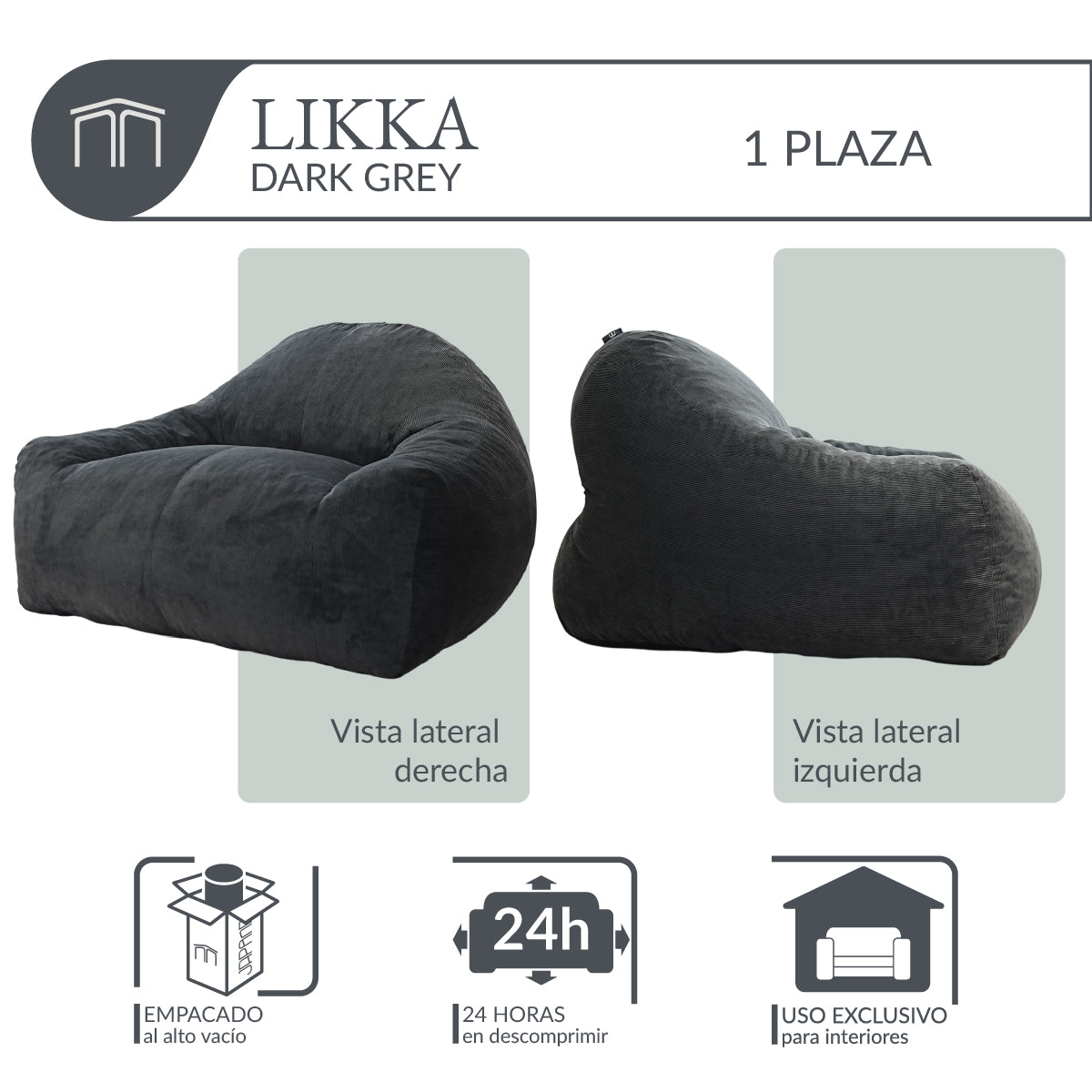 Sillón LIKKA Dark Grey 1 plaza