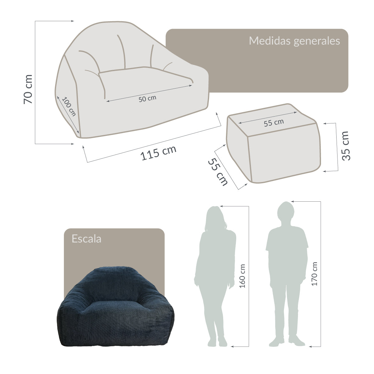 Sillón LIKKA Navy Blue 1 plaza
