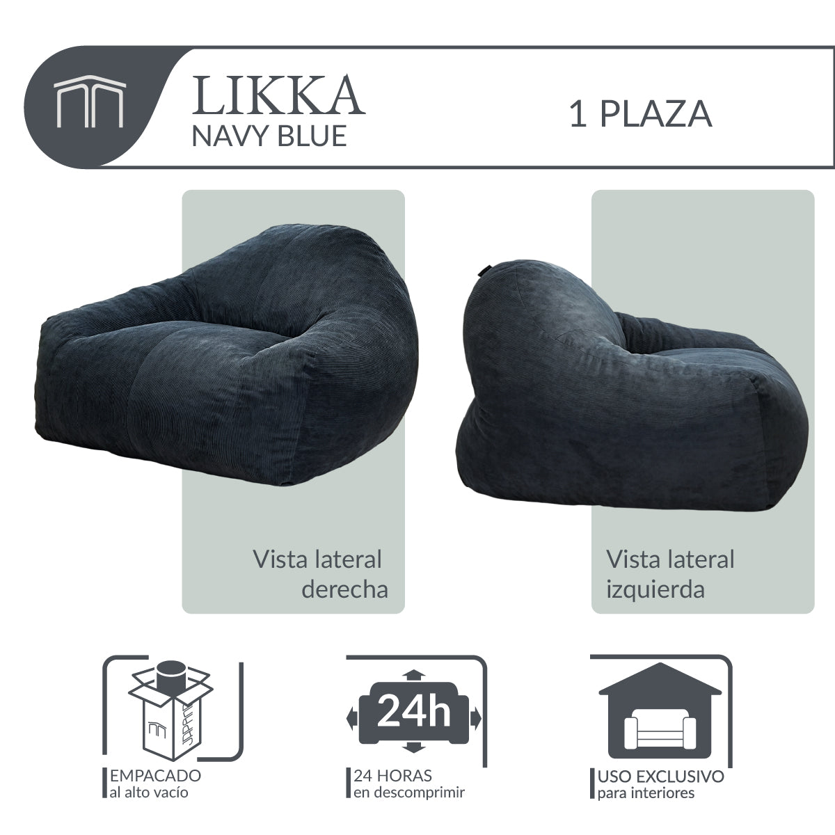 Sillón LIKKA Navy Blue 1 plaza