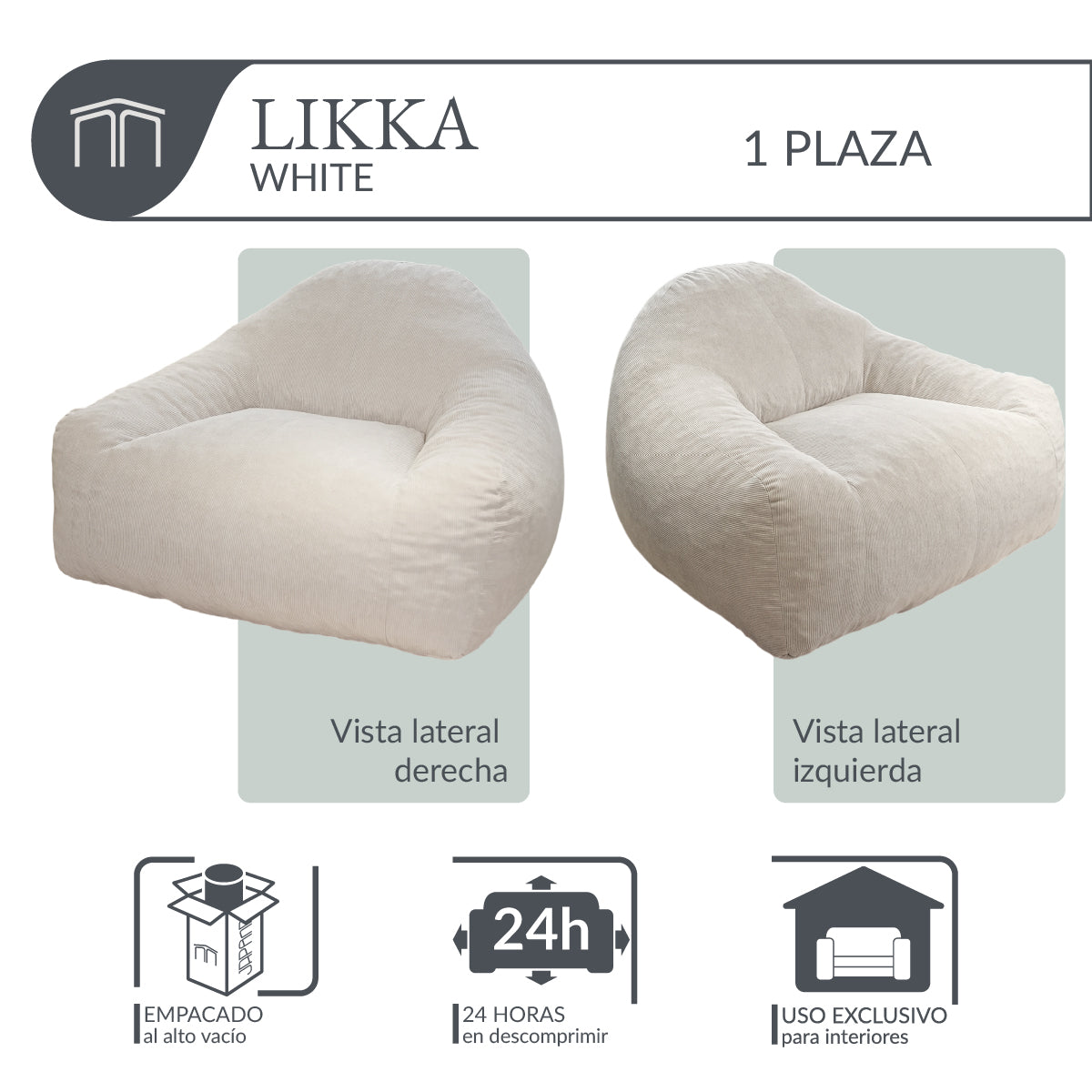 Sillón LIKKA White Cream 1 plaza