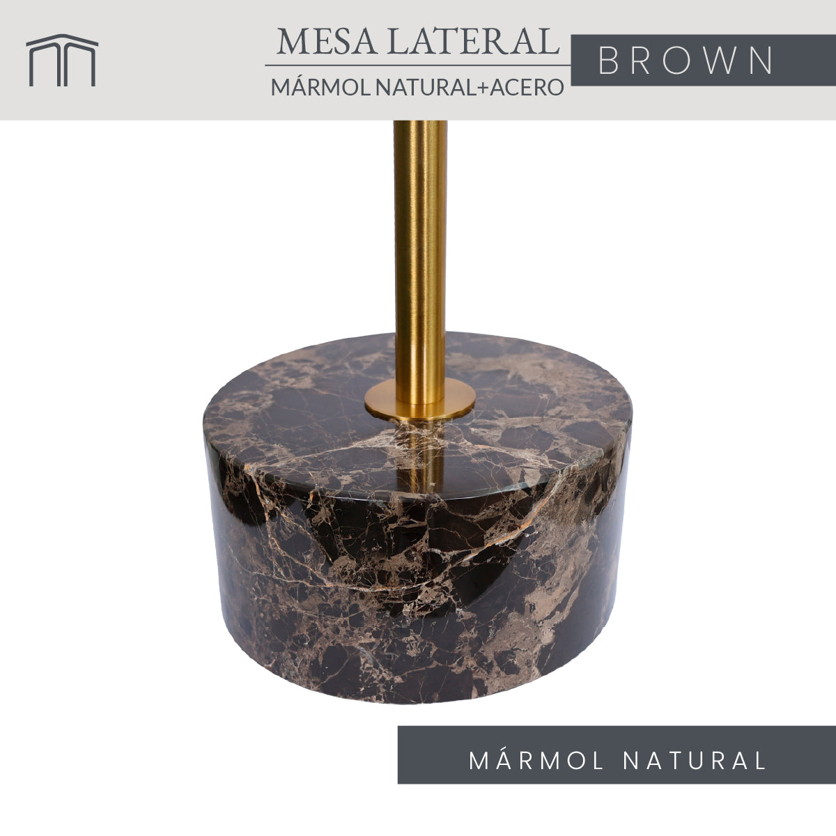Mesa Lateral Mármol Natural Y Acero Cepillado Marrón 40x50 Japandi