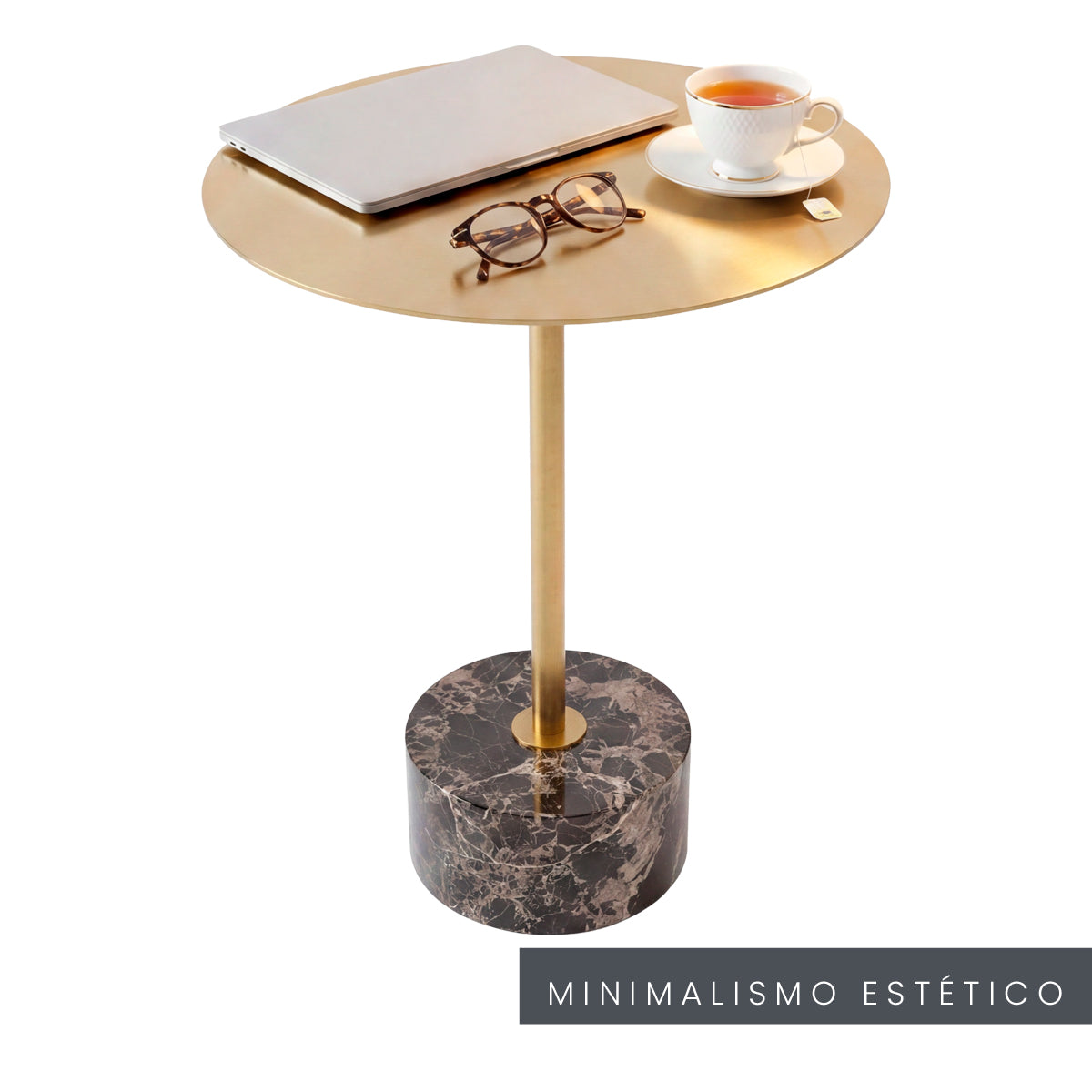 Mesa Lateral Mármol Natural Y Acero Cepillado Marrón 40x50 Japandi