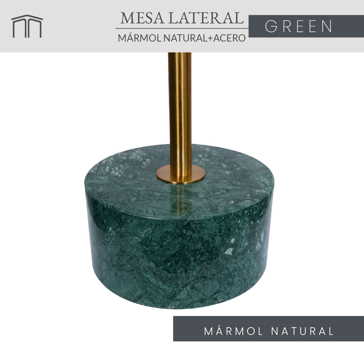 Mesa Lateral Mármol Natural Y Acero Cepillado Verde 40x50 Japandi
