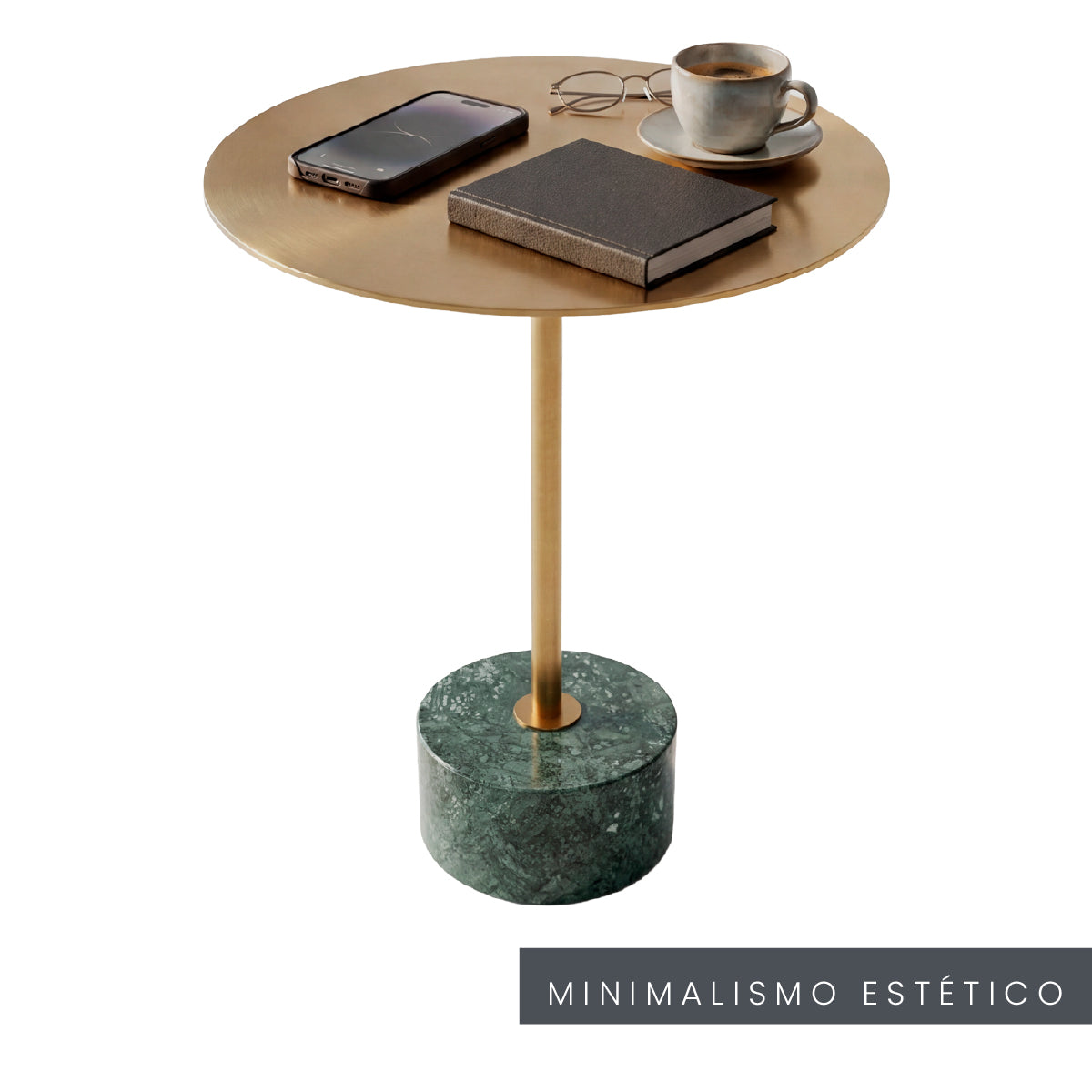 Mesa Lateral Mármol Natural Y Acero Cepillado Verde 40x50 Japandi