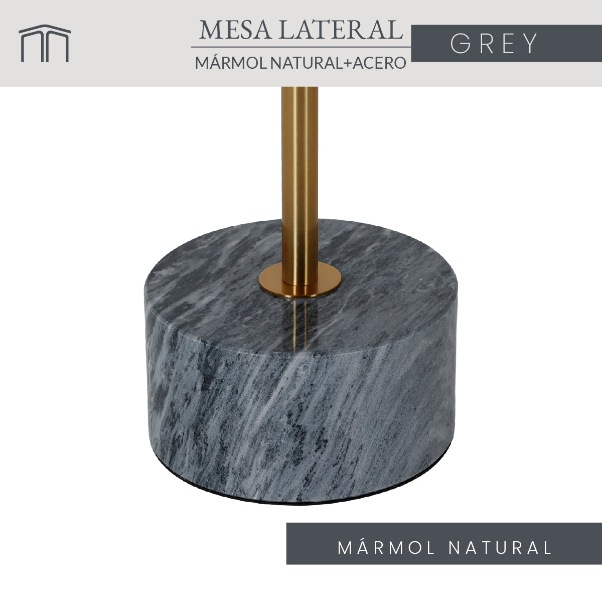 Mesa Lateral Mármol Natural Y Acero Cepillado Gris 40x50 Japandi