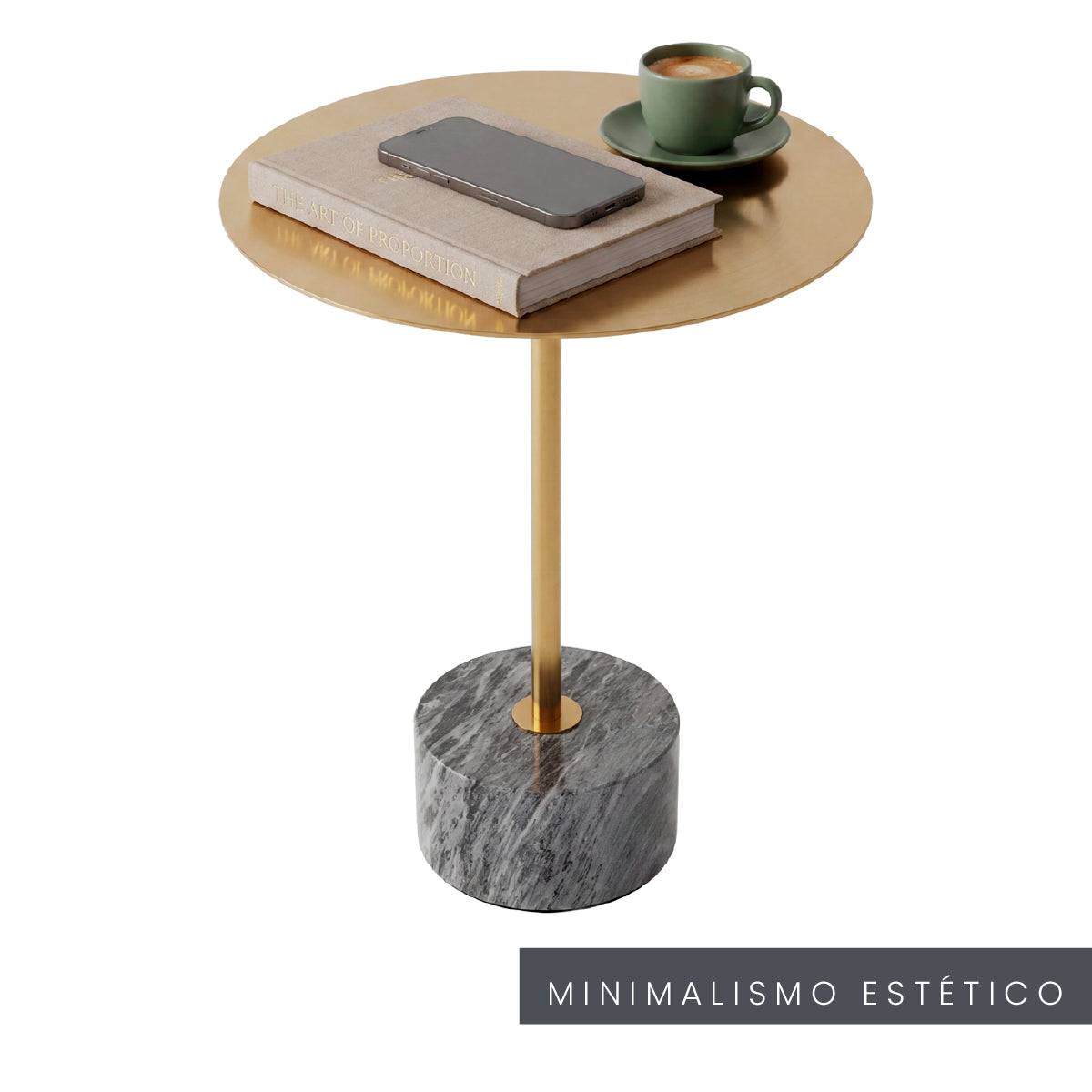 Mesa Lateral Mármol Natural Y Acero Cepillado Gris 40x50 Japandi