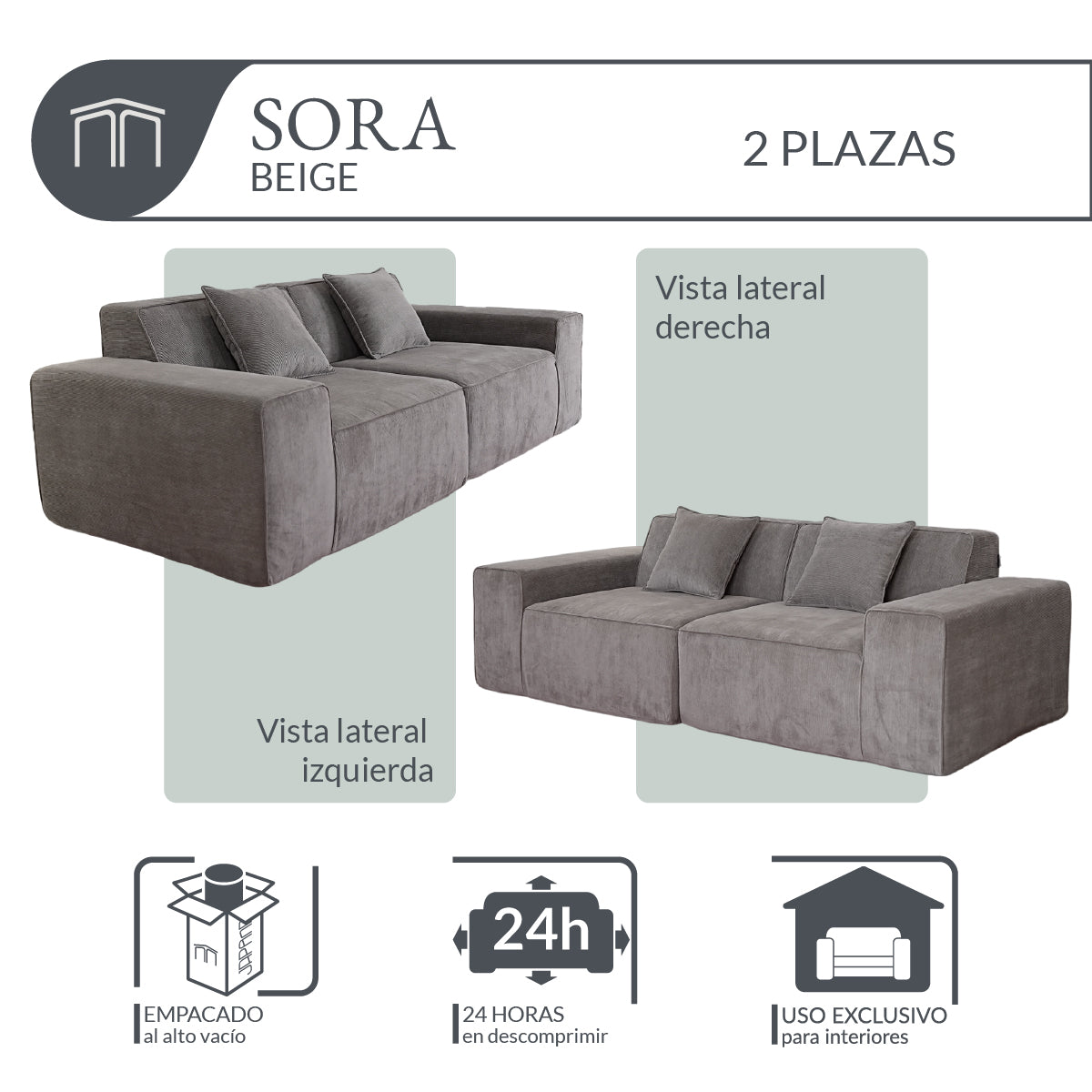 Sofá SORA Beige 2 plazas