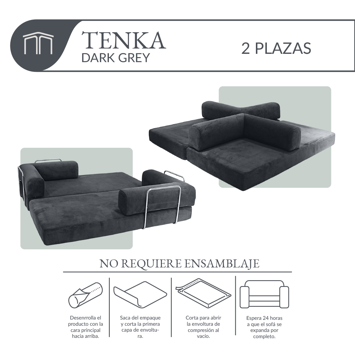 Sofá TENKA Dark Grey 2 plazas