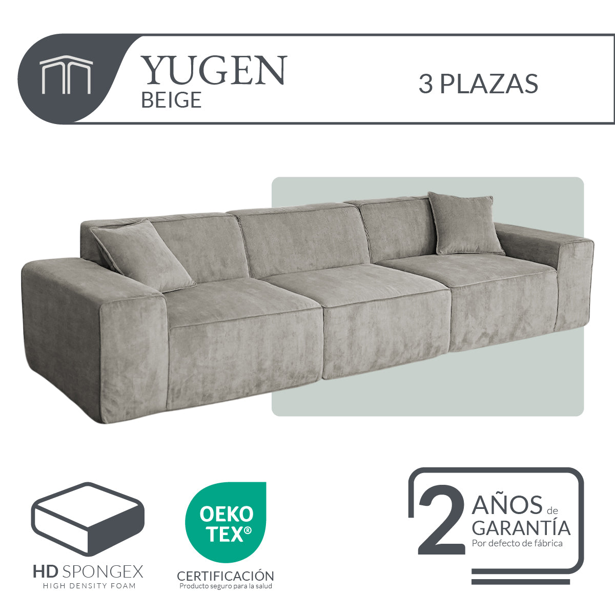 Sofá YUGEN Beige 3 plazas