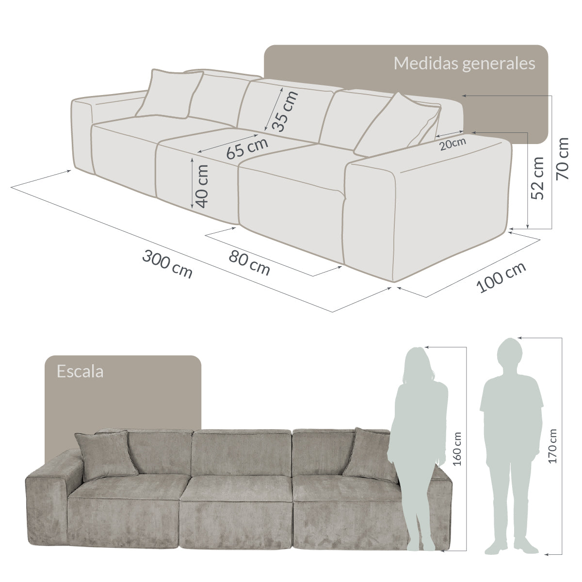 Sofá YUGEN Beige 3 plazas